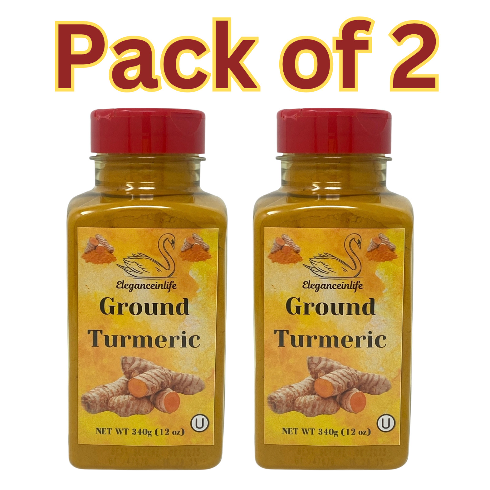 Eleganceinlife Ground Turmeric 12 oz (340g) 100% Pure Turmeric Packed in USA 2pk
