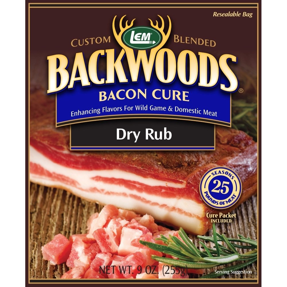 Bacon Cure Dry Rub LEM Backwoods Original seasons 25 lbs Bacon-Pork Butt-Deer