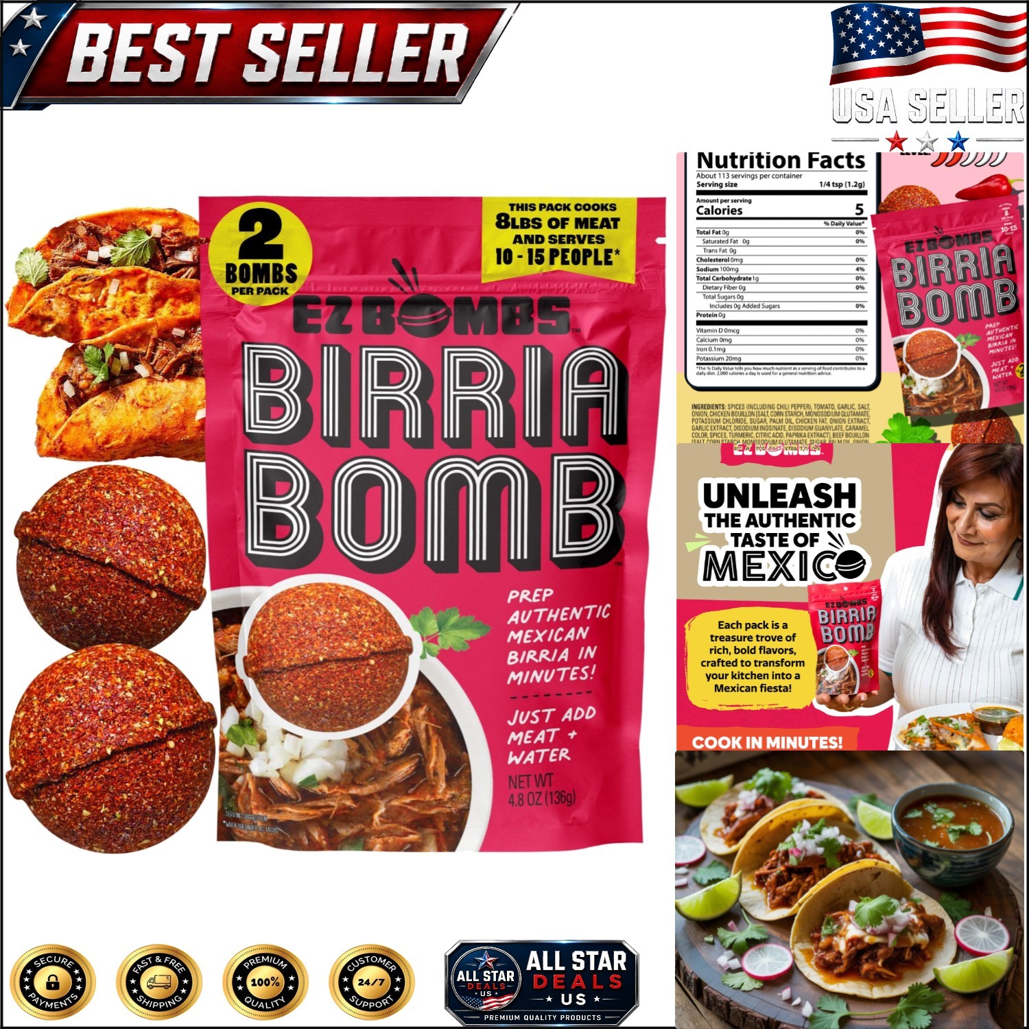 Easy-to-Use Birria Bomb Seasoning, Pack of 2 – Gourmet Mexican Flavor at Home