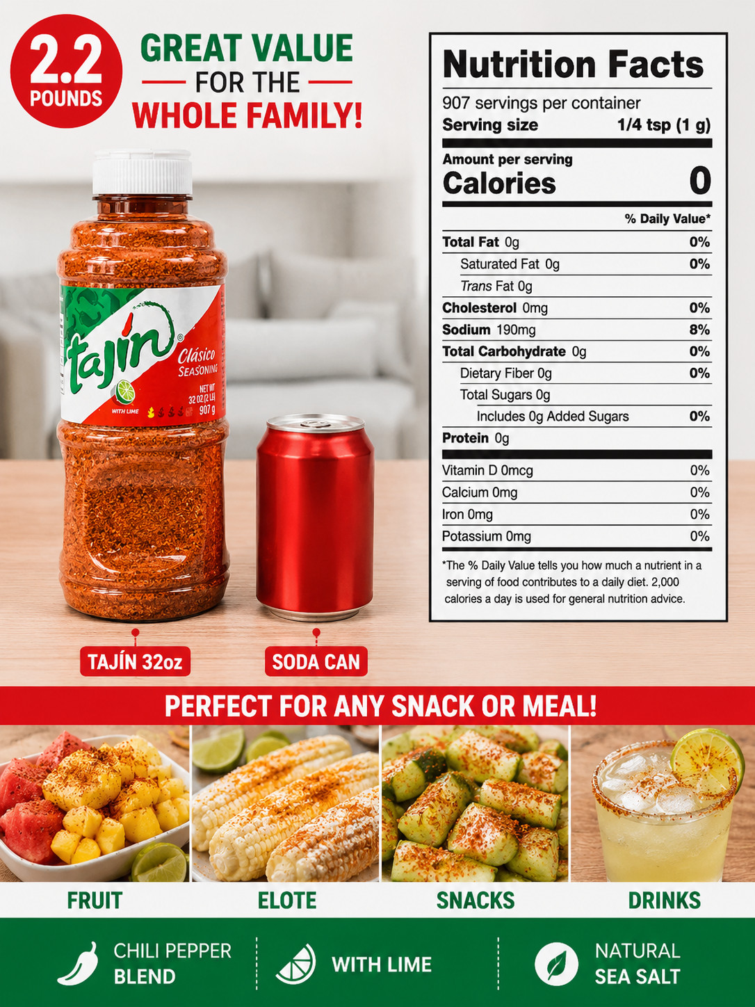 Tajin Clasico 32oz Large Bottle Chili Lime Mexican Seasoning Fruit Beer Rim