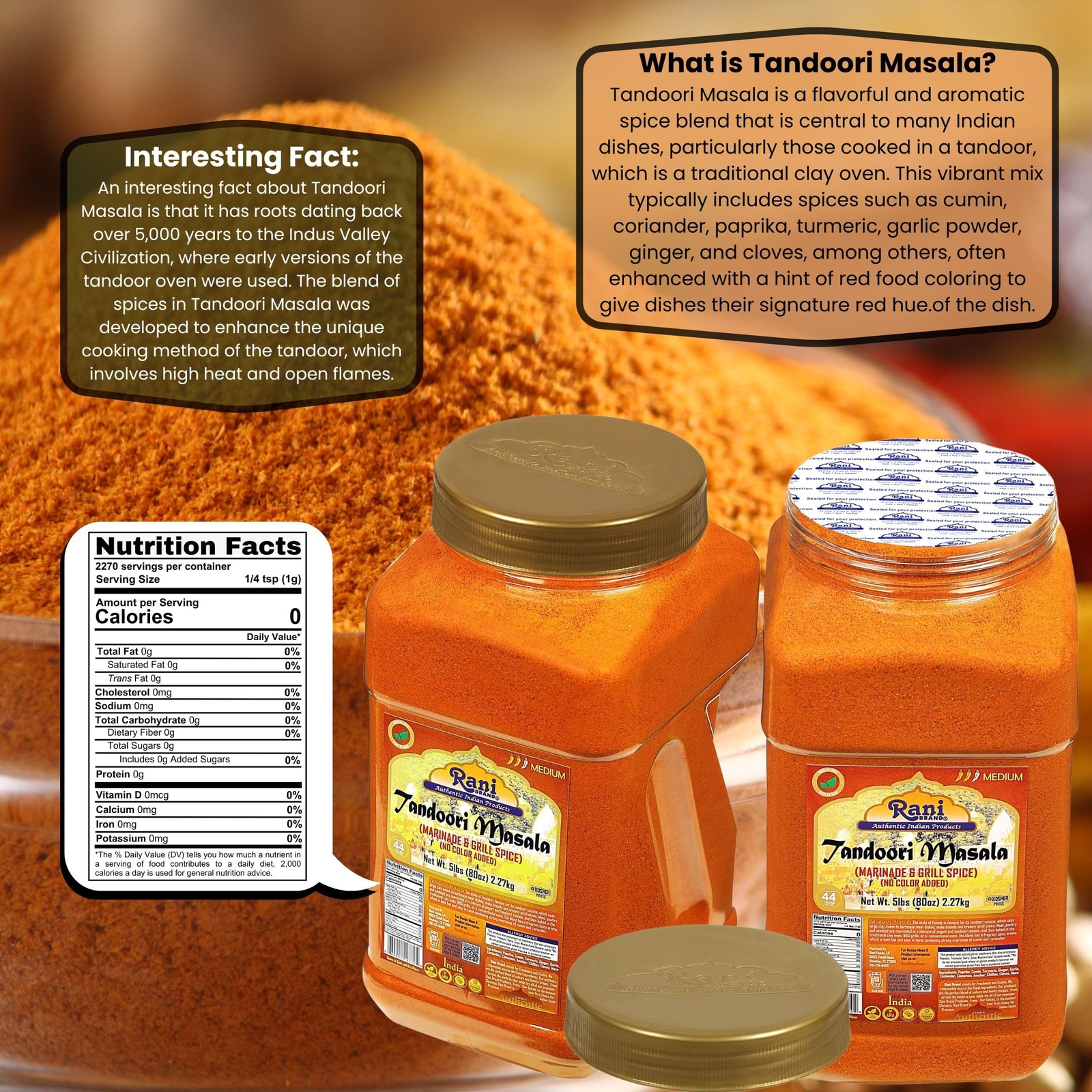 Rani Tandoori Masala Indian 11-Spice Blend 80oz (5lb)