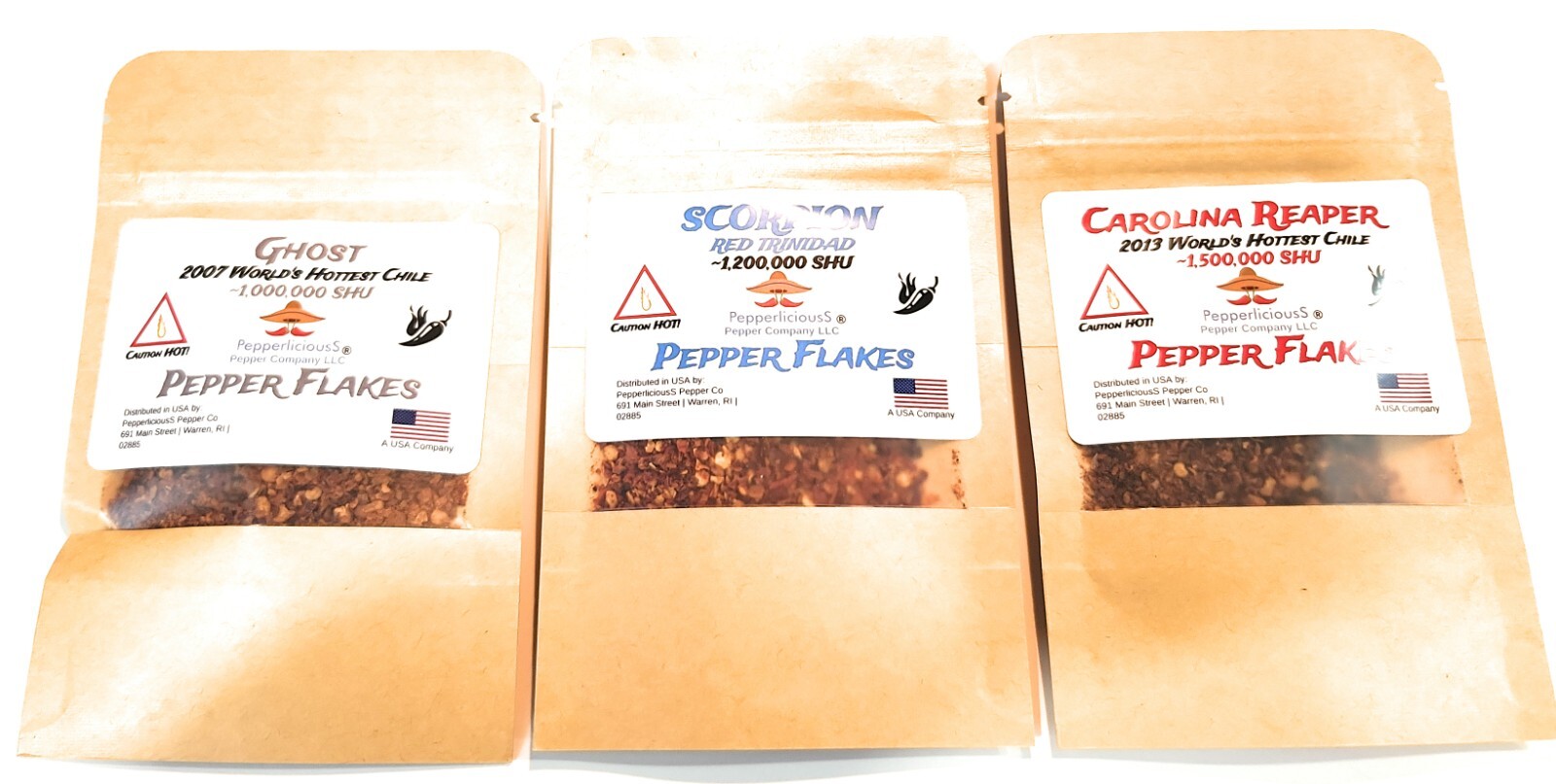 3/4oz FLAKE Variety Pack – Ghost / Scorpion / Carolina Reaper *Super HOT*