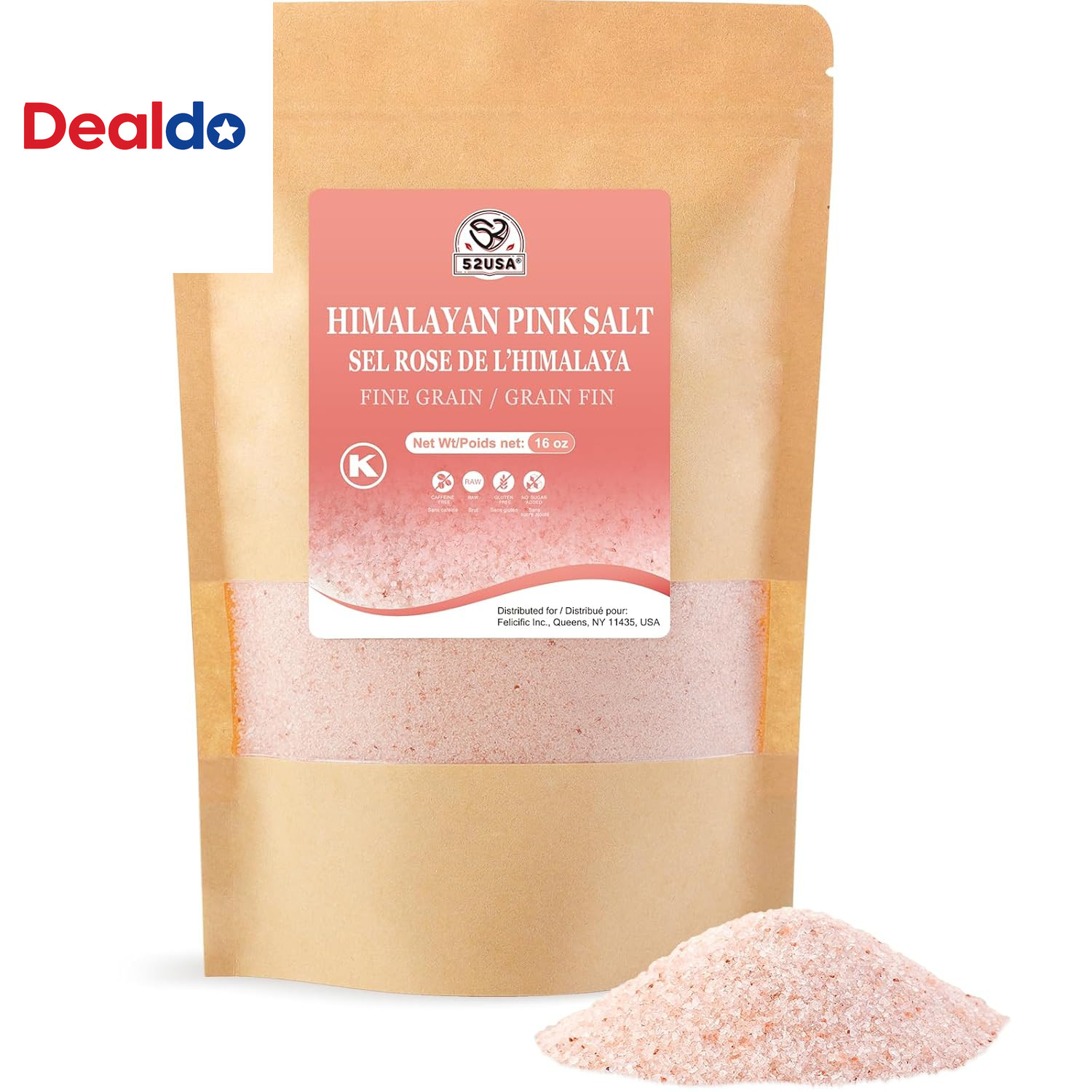 Himalayan Pink Salt Fine Grain, 1 Lb Resealable Bag, Pure Pink Table Salt, Natur