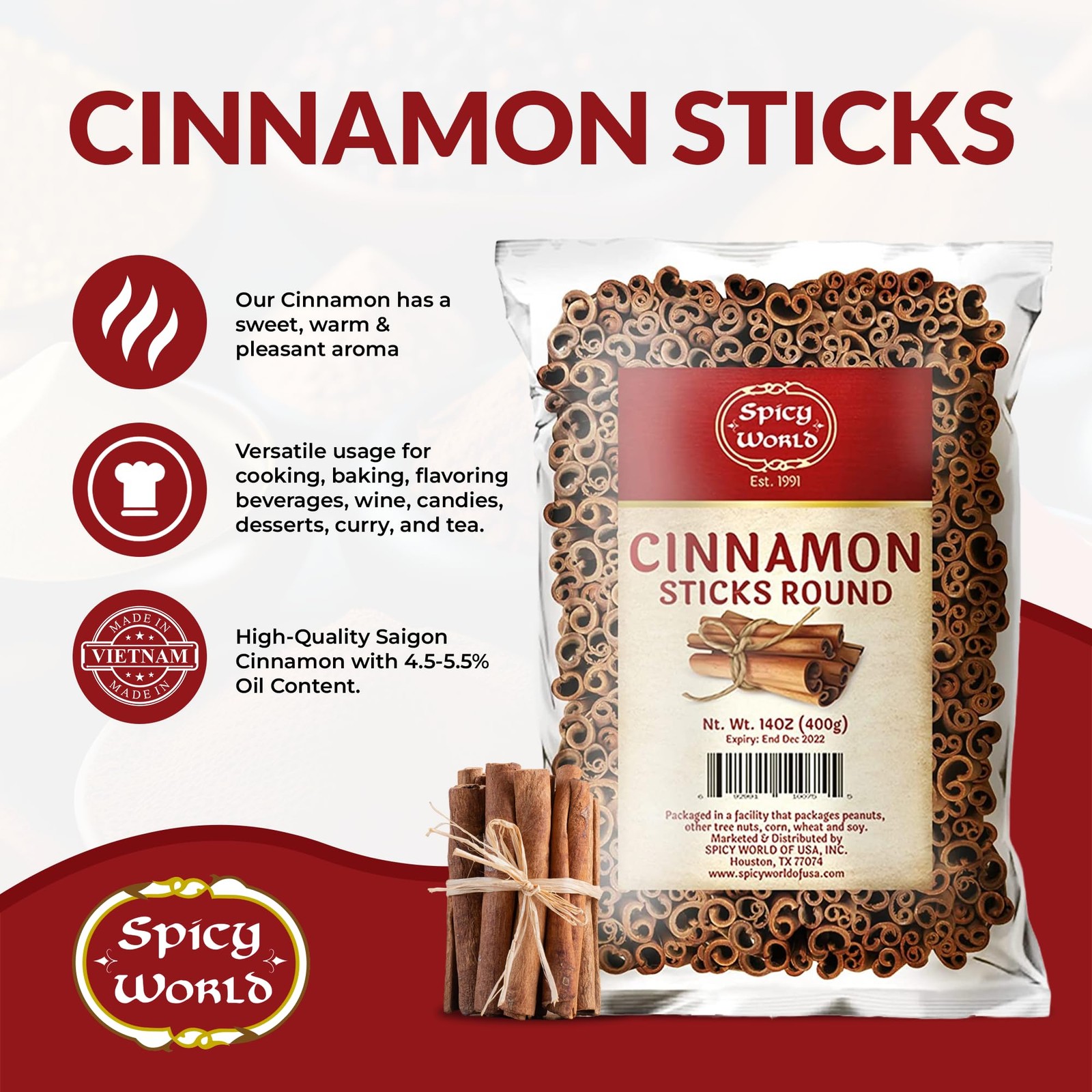 Spicy World Cinnamon Sticks 14 Oz Bag ~100 Sticks