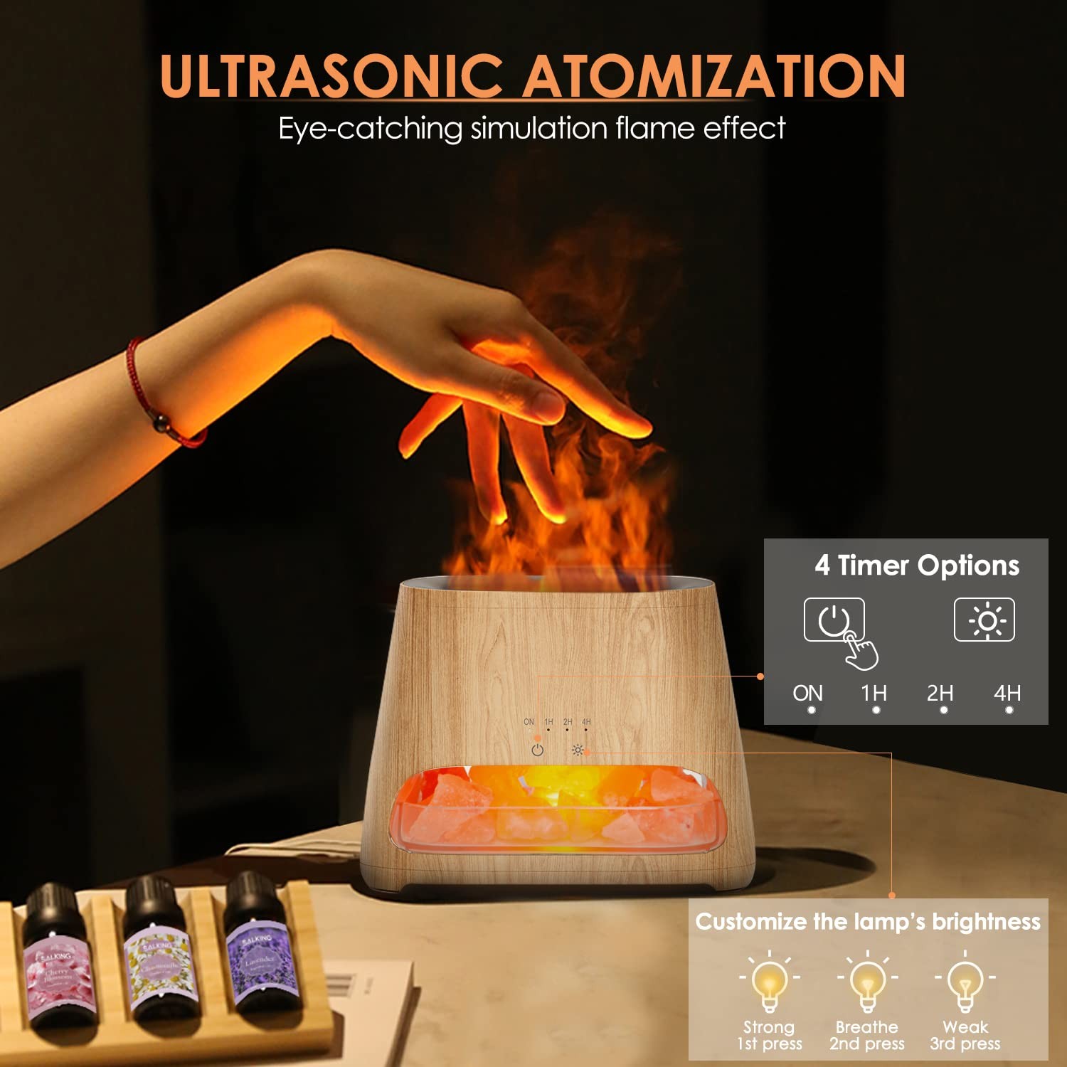 SALKING 2-in-1 Ultrasonic Essential Oil Diffuser & Himalayan Wooden Grain