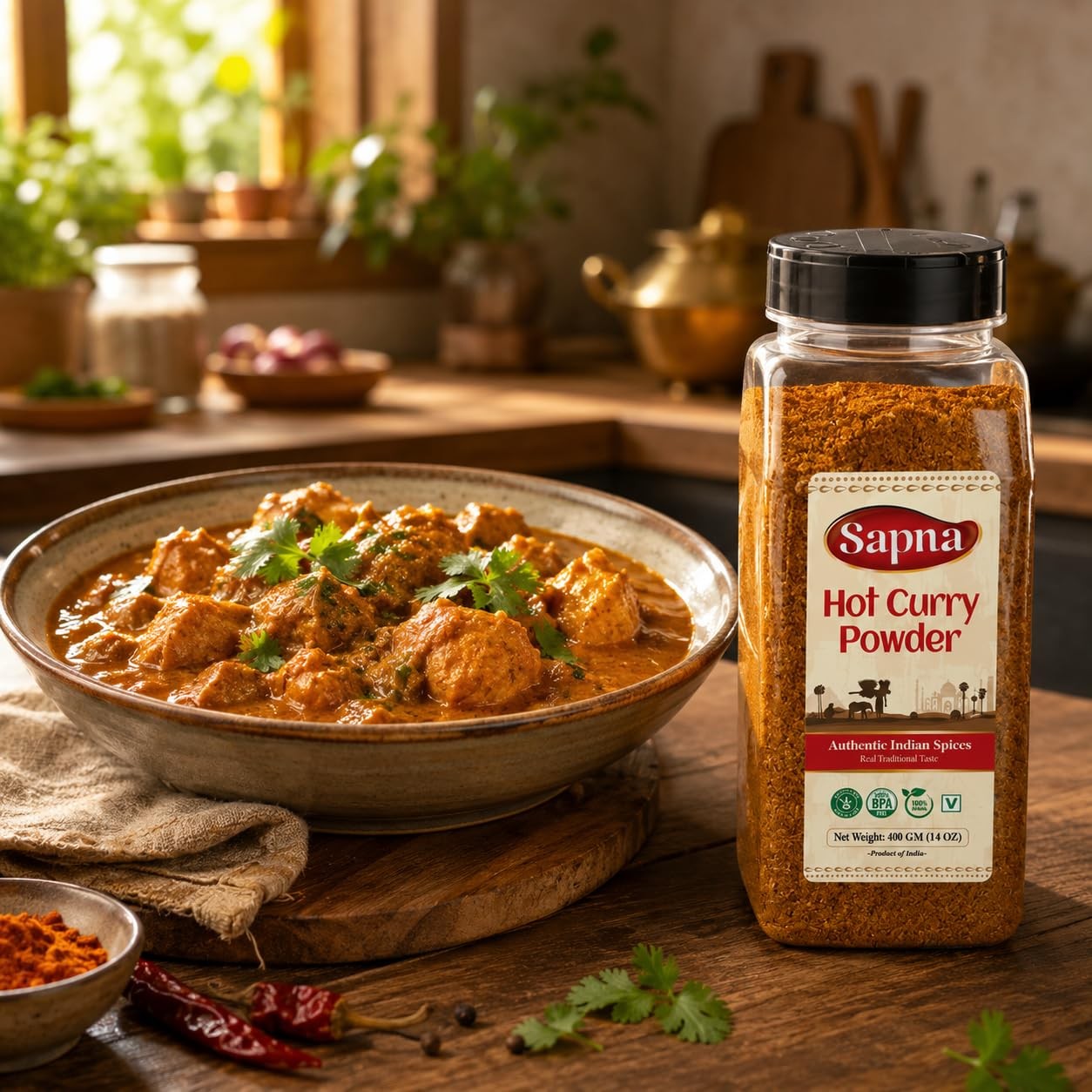 Sapna Hot Curry Powder All Natural Vegan Gluten Free Paleo No Preservative 14oz