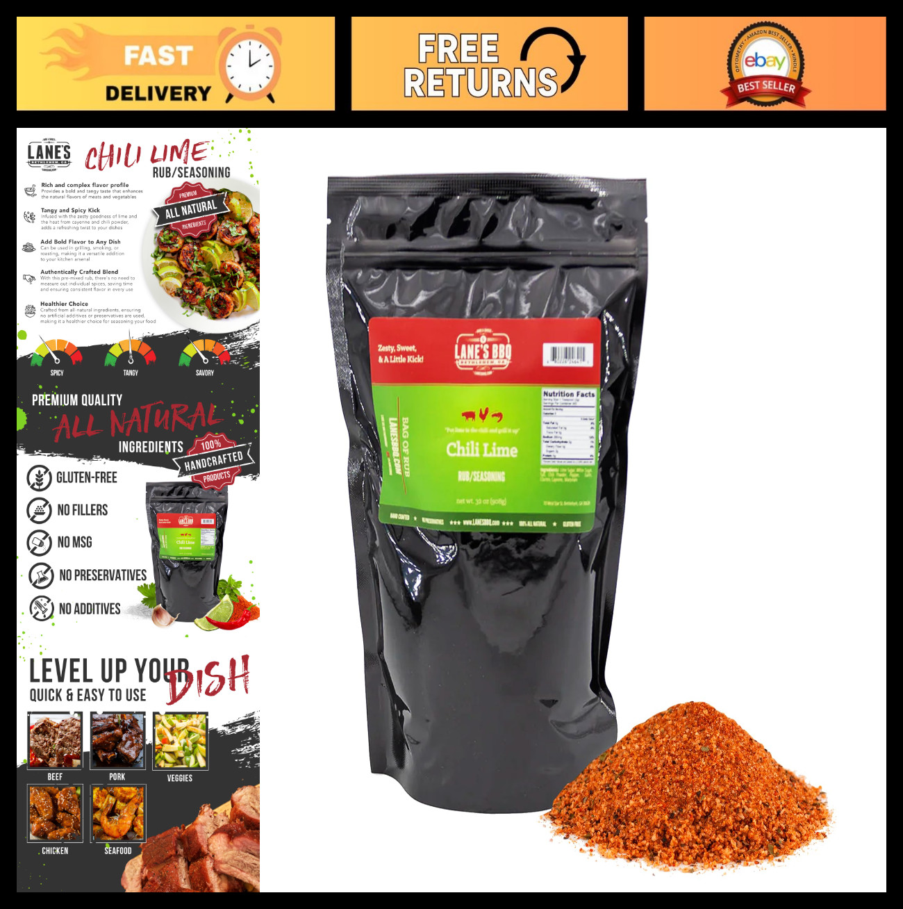 All-Natural Chili Lime Seasoning for Pork, Chicken & Soup – No MSG, 2 lb
