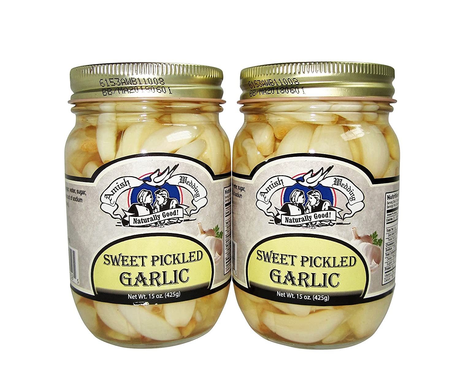 Amish Wedding All-Natural Sweet Pickled Garlic 15 Ounces 2 Jars