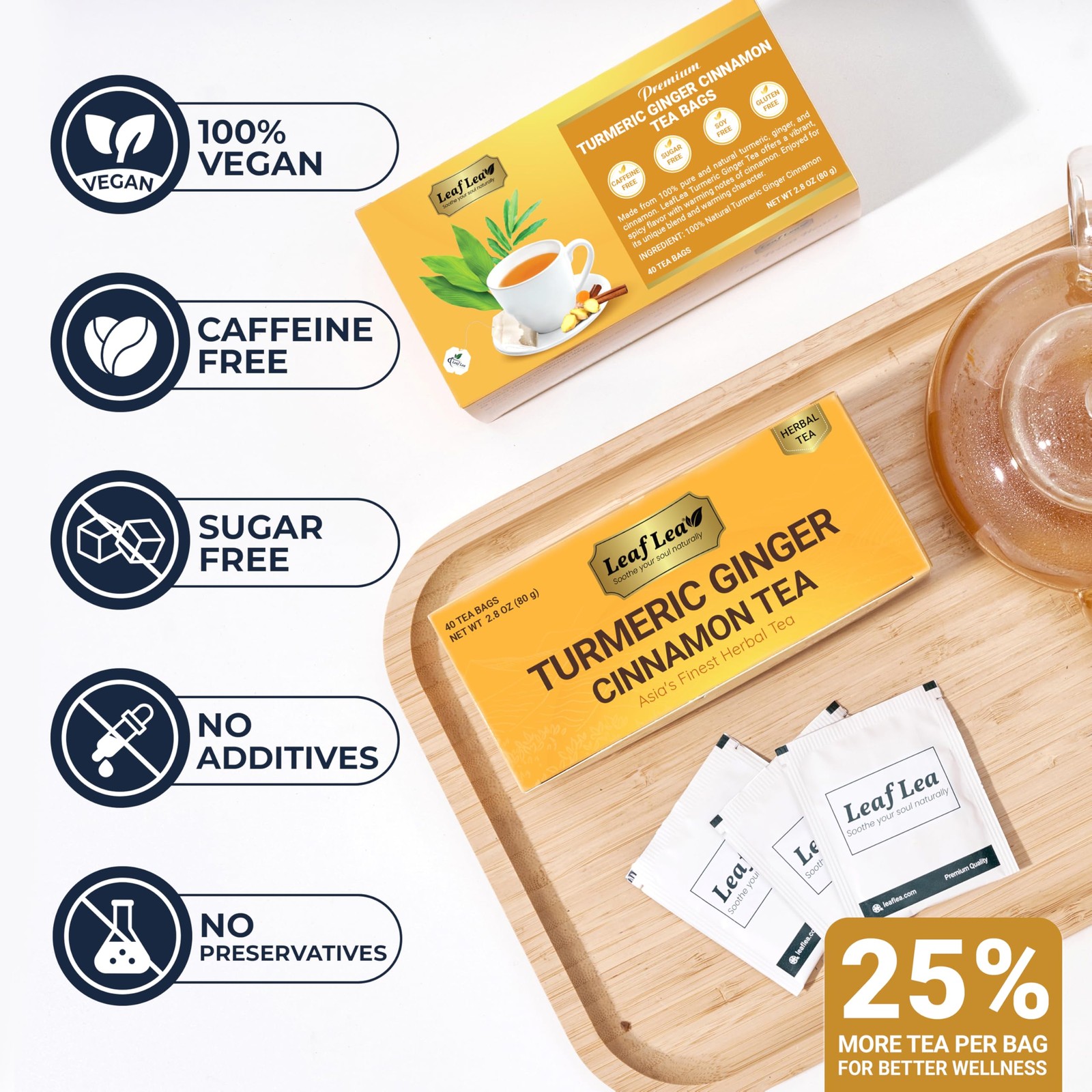LeafLea 40 Turmeric Ginger Cinnamon Tea Bags, 100% 40 Bags (Pack of 1)