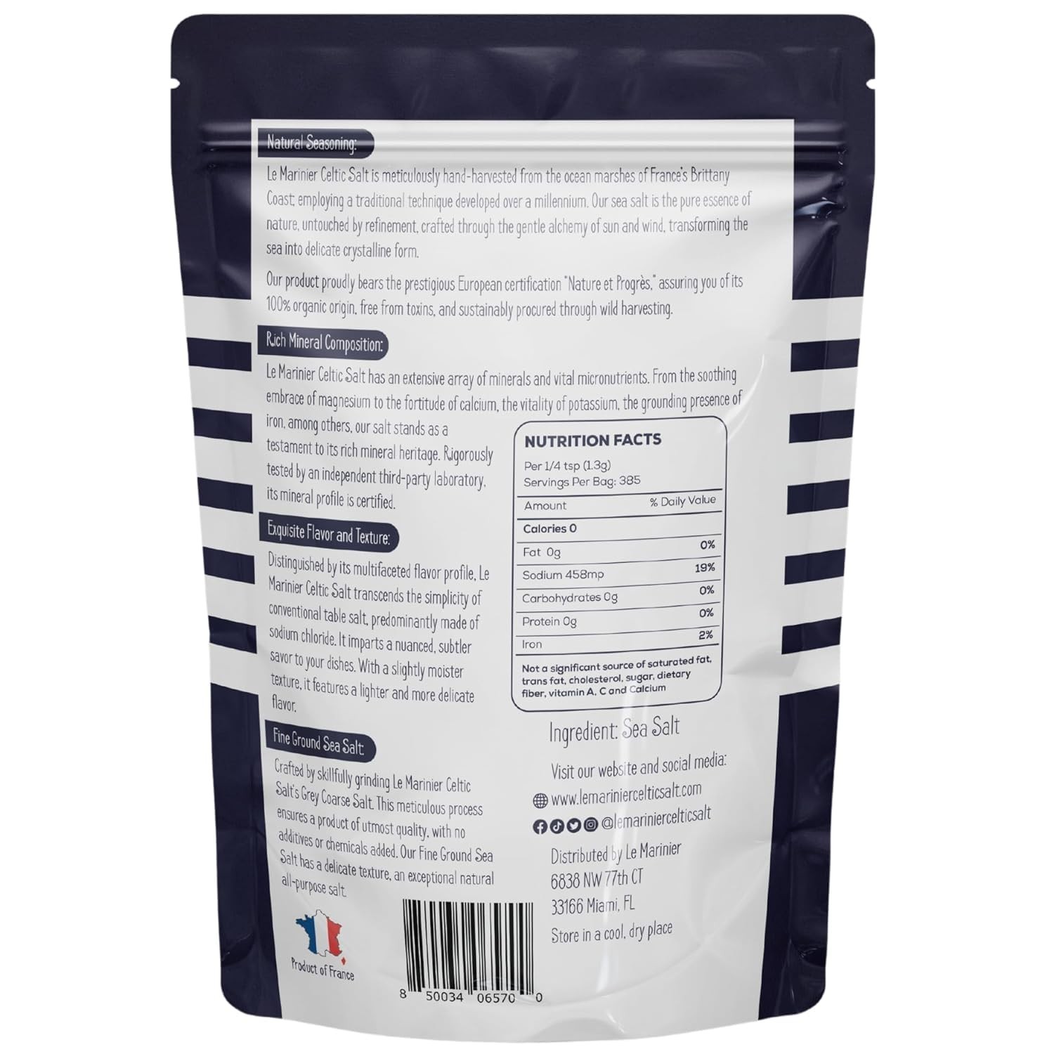 Celtic Salt Organic Fine Ground, 1.1lb – 18oz. Mineral Rich. 100% Natural