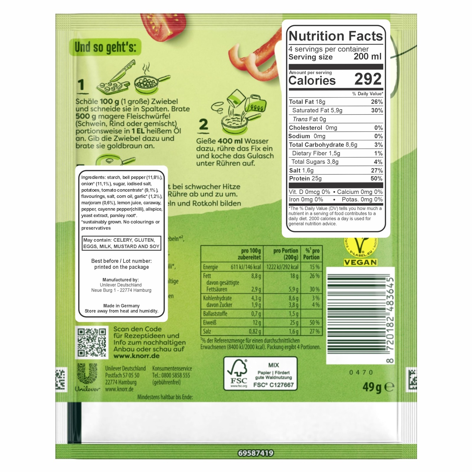 Knorr Fix goulash (Gulasch) (Pack of 4) 1.8 Ounce