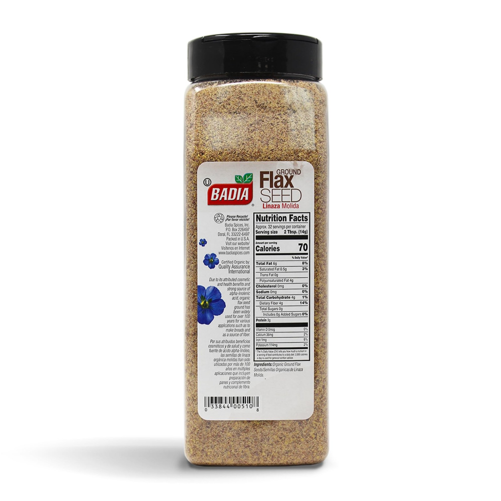 Badia Organic Ground Flax Seed, 16 oz – Superfood High in 1 Pound (Pack of 1)