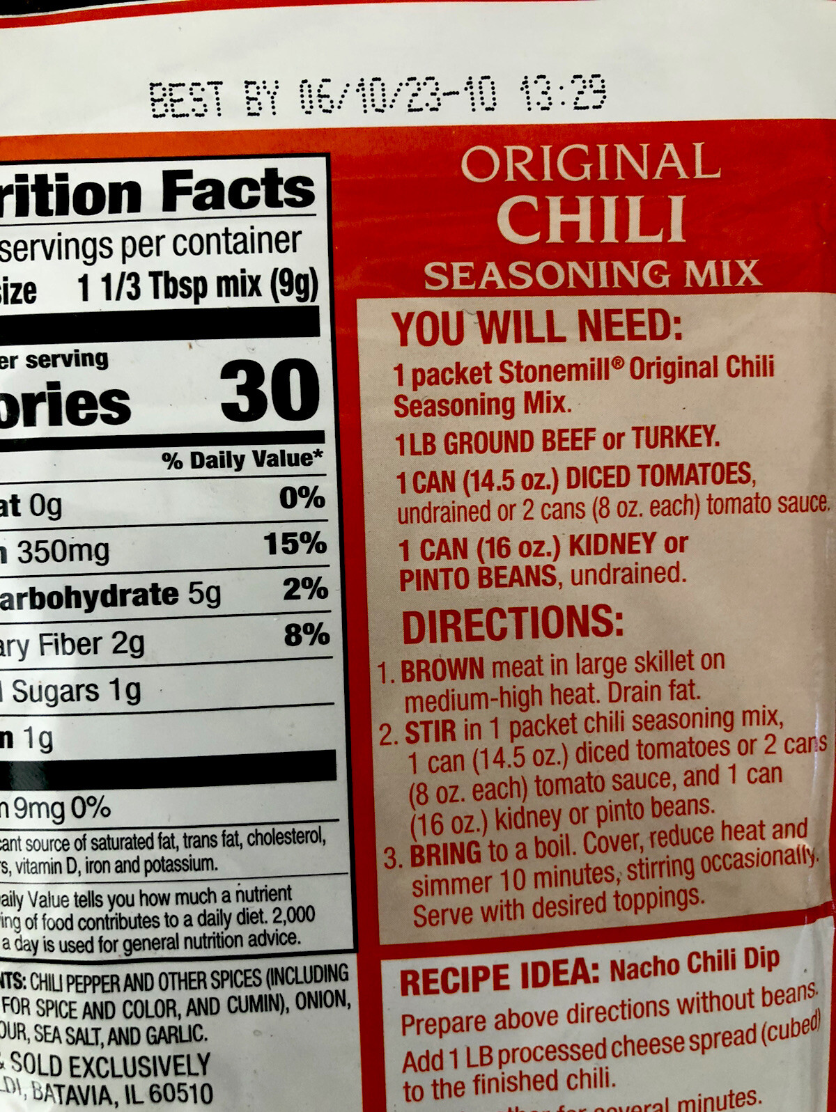 (3 PACKS)ORIGINAL STONEMILL CHILI SEASONING MIX 1.25 Oz BB 06/2O25