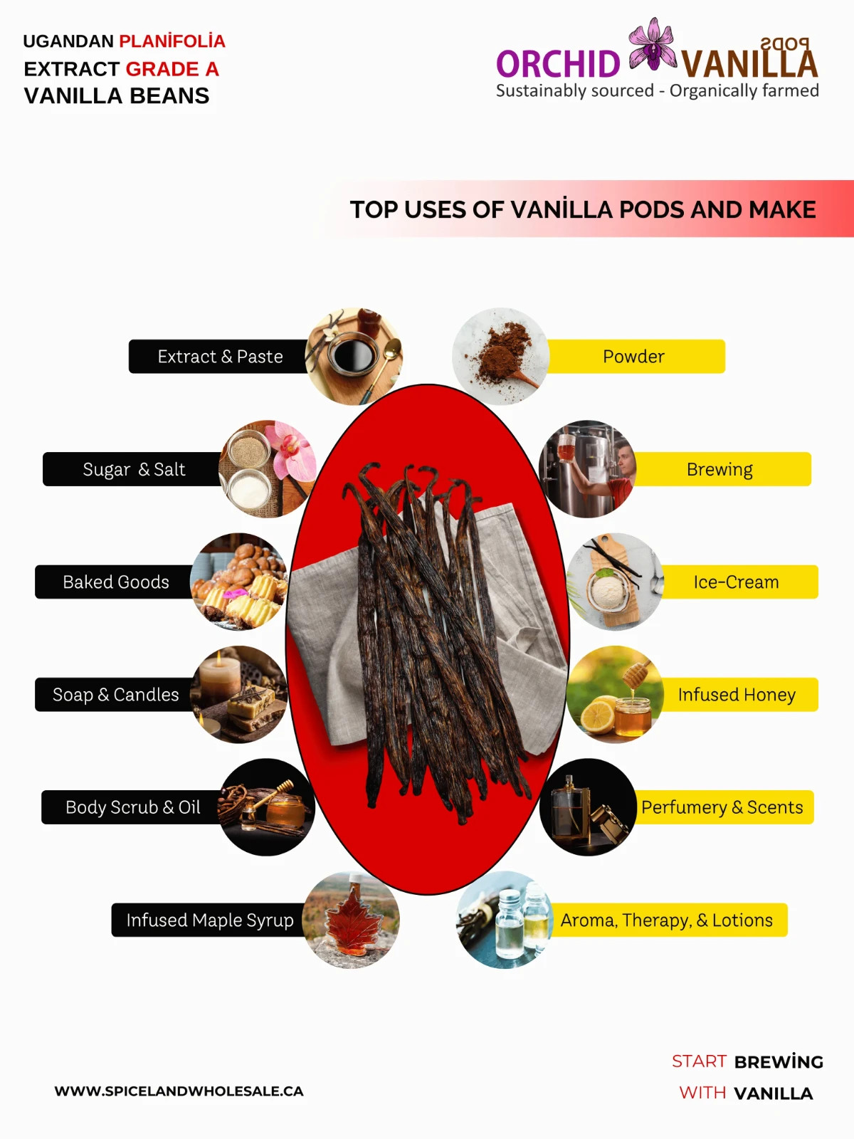 Vanilla Beans Ugandan Grade B Extract Quality 5-7″ by Ounce