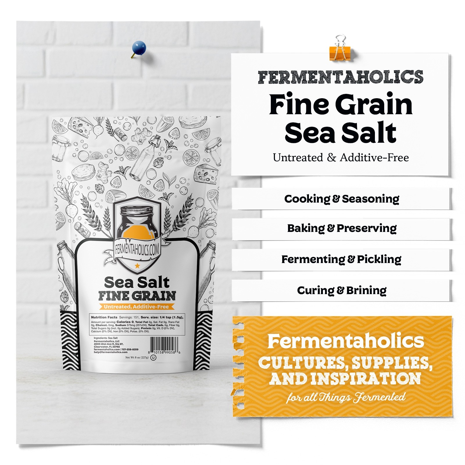 Fermentaholics Sea Salt – 8 oz – Fine Grain | Untreated, Additive-Free