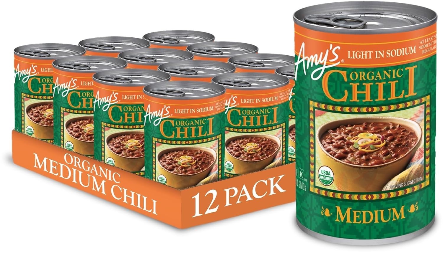 Organic Chili 12pk 14.7oz Cans Light Sodium Gluten Free Red Bean Tofu
