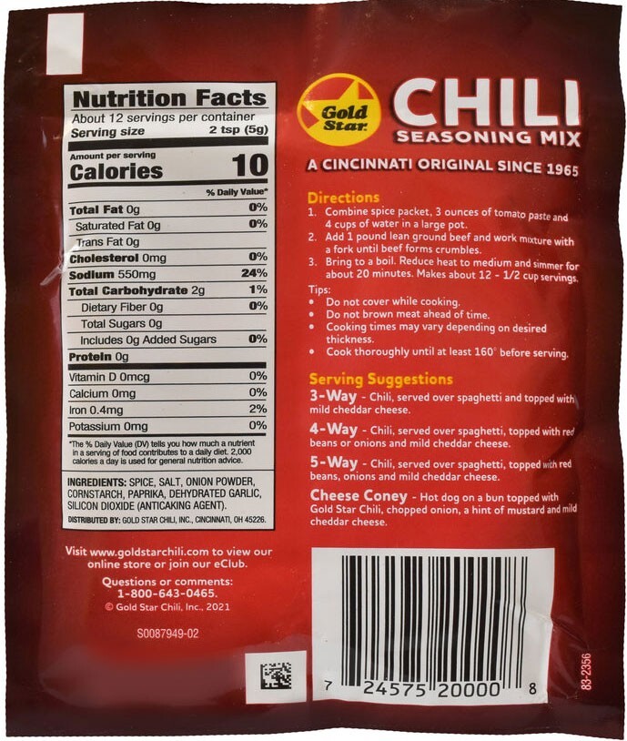 Gold Star Chili Cincinnati Style Chili Seasoning Mix – 2.25 oz