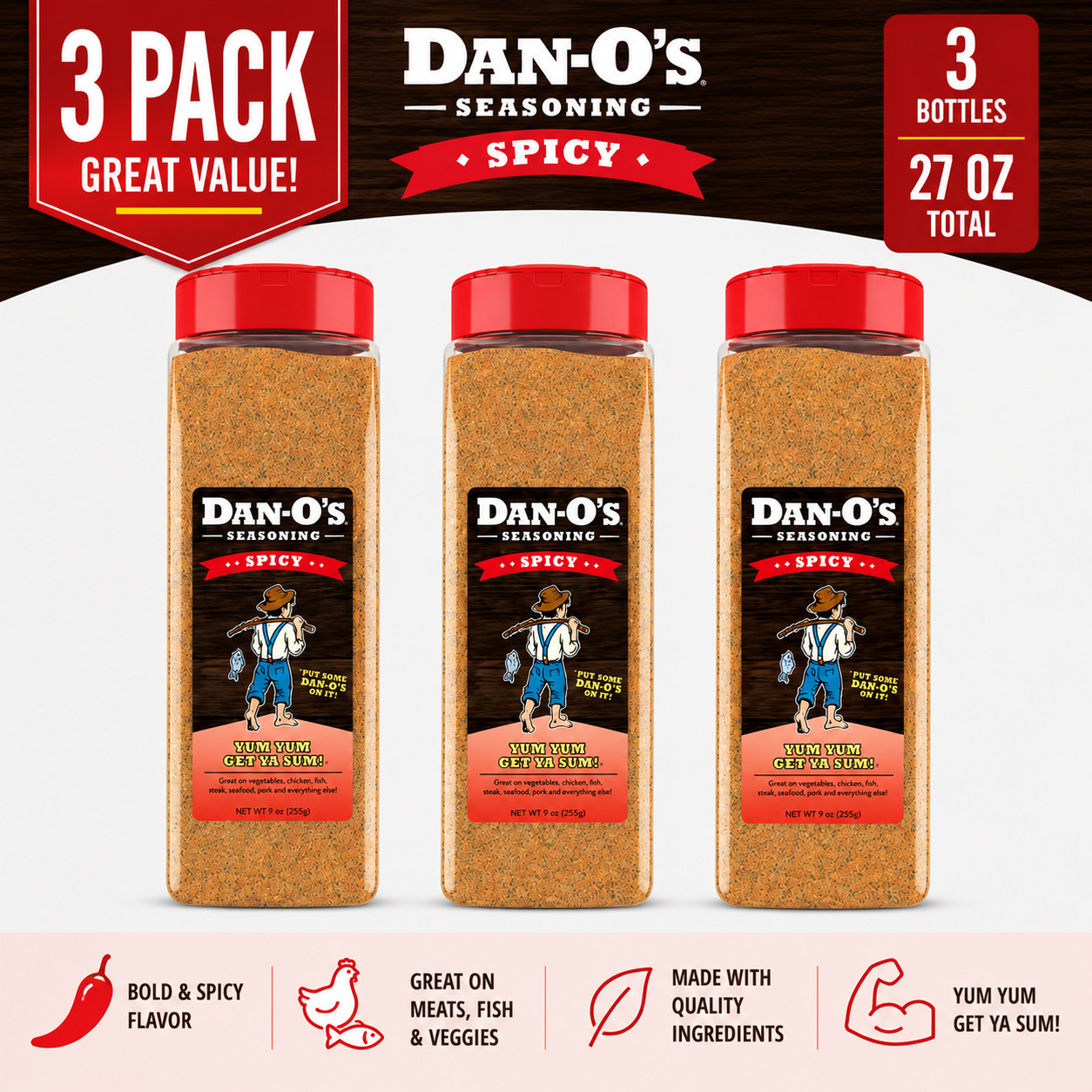 3-Pack Dan-O’s Spicy Seasoning 20 oz.