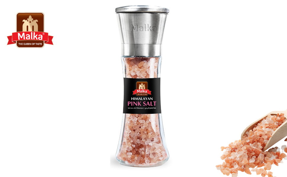 Malka Himalayan Pink Salt & Pepper Shaker Grinder Set Adjustable Coarseness