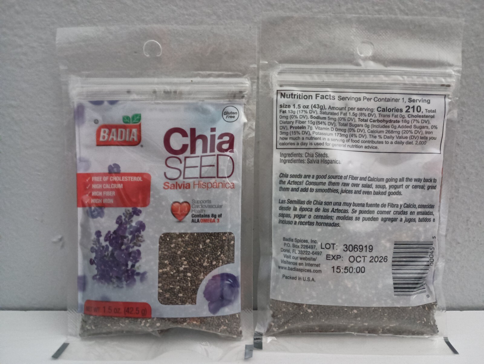 Badia® Chia Seed 1.5 oz (2 Pack) Great Source of Protein & Omega-3 Gluten Free