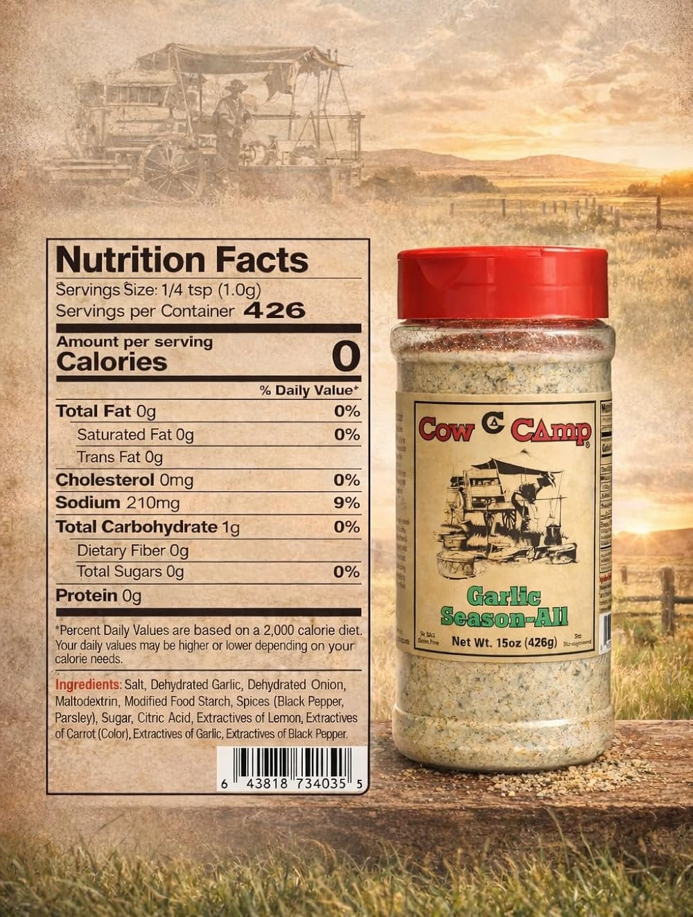 Cow Camp Garlic Season-All Net Wt. 15oz (426g) | 05/2027