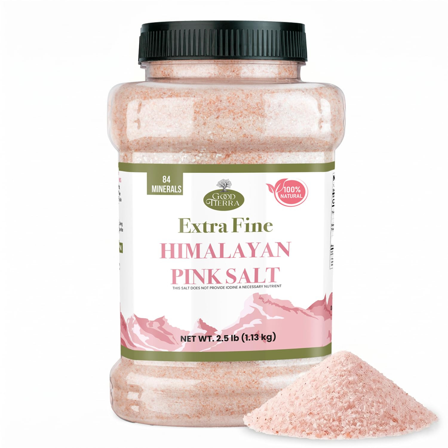 Good Tierra Himalayan Pink Salt, Extra-Fine, 2.5 Lb Jar, Sea Salt, Kosher | 84 T