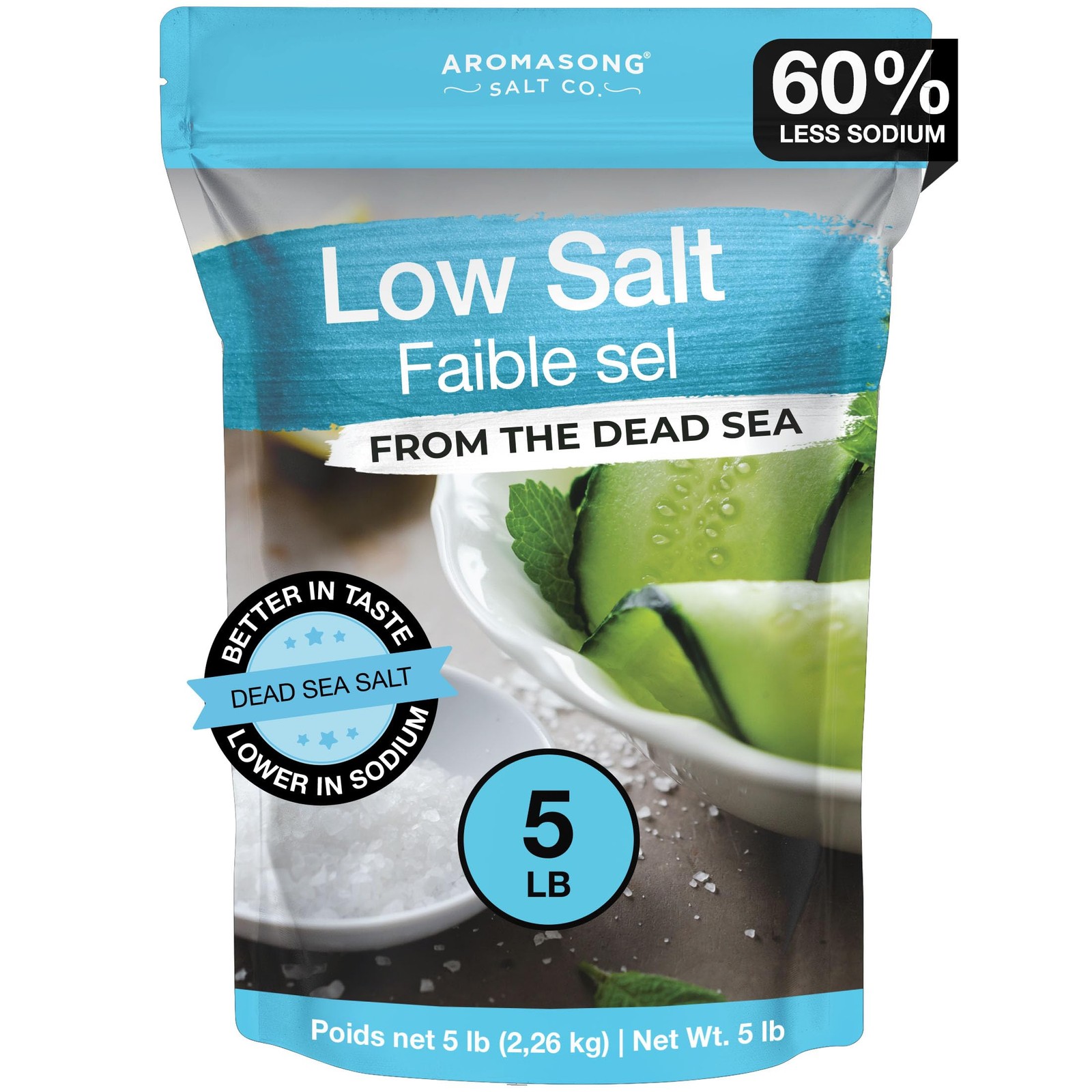 Aromasong Low Sodium Sea Salt – 100% Natural – 60% Less 80 Ounce (Pack of 1)
