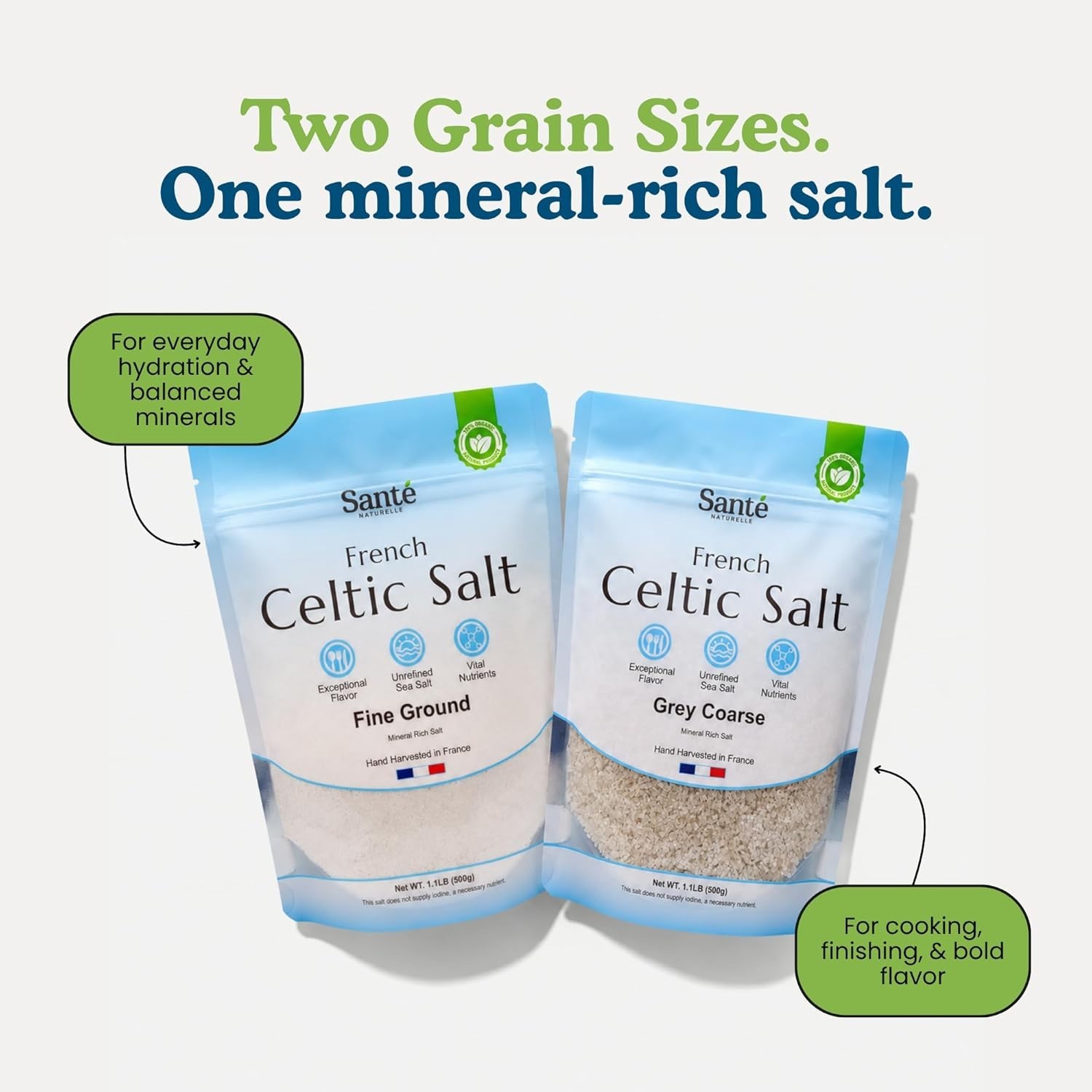Sante Naturelle Celtic Salt Grey Coarse – 1.1lb (18oz) Unrefined French Sea