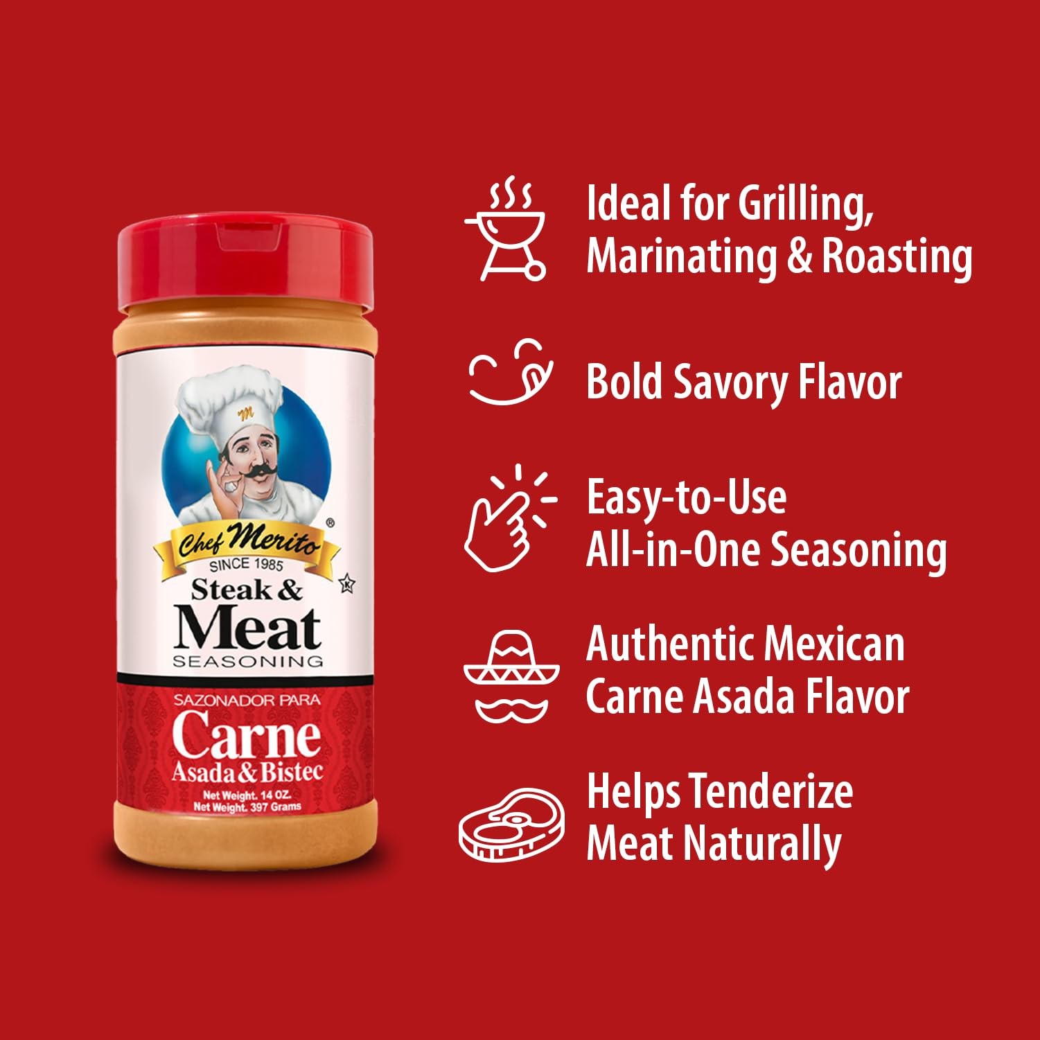 Chef Merito Carne Asada Meat Seasoning, 14 Ounce