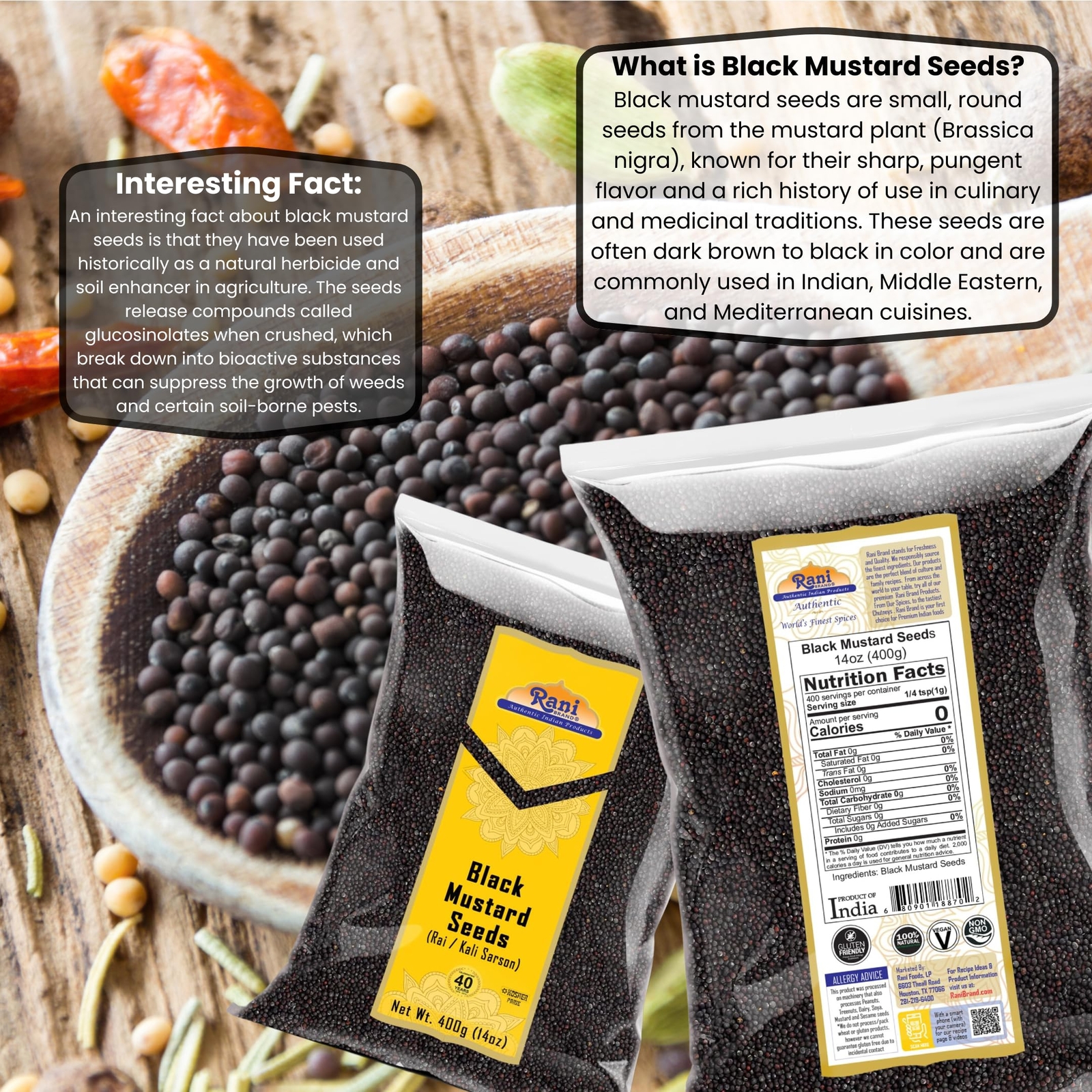 Rani Black Mustard Seeds Whole Spice (Kali Rai) 14oz (400g)