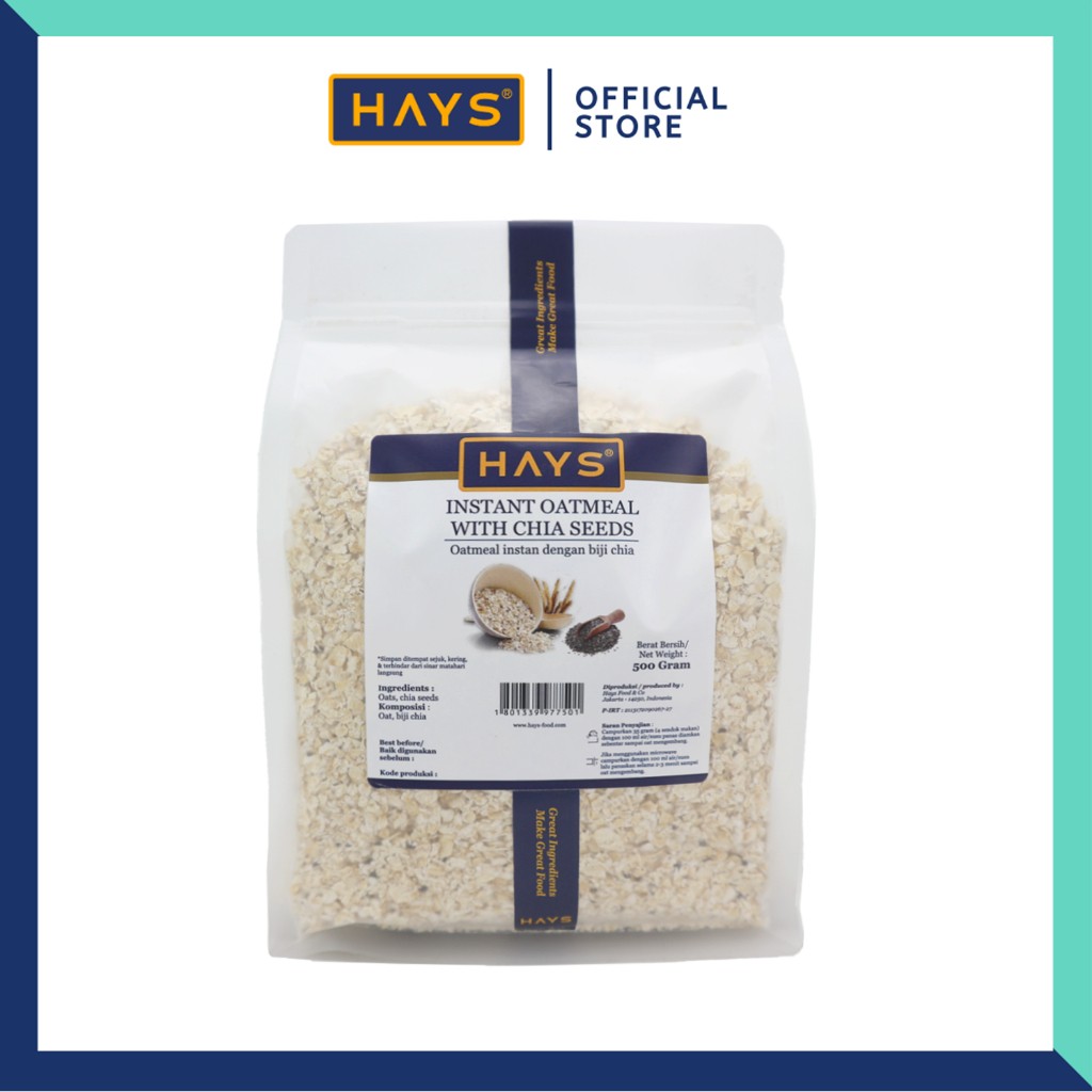 Instant Oatmeal with Chia Seeds 500 g, Breakfast Cereal, Natural Plain