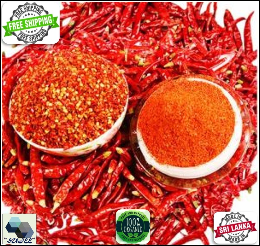 Ceylon Chilli Powder/Pieces Wijaya 100% Organic Made in Sri Lanka Free Shipping