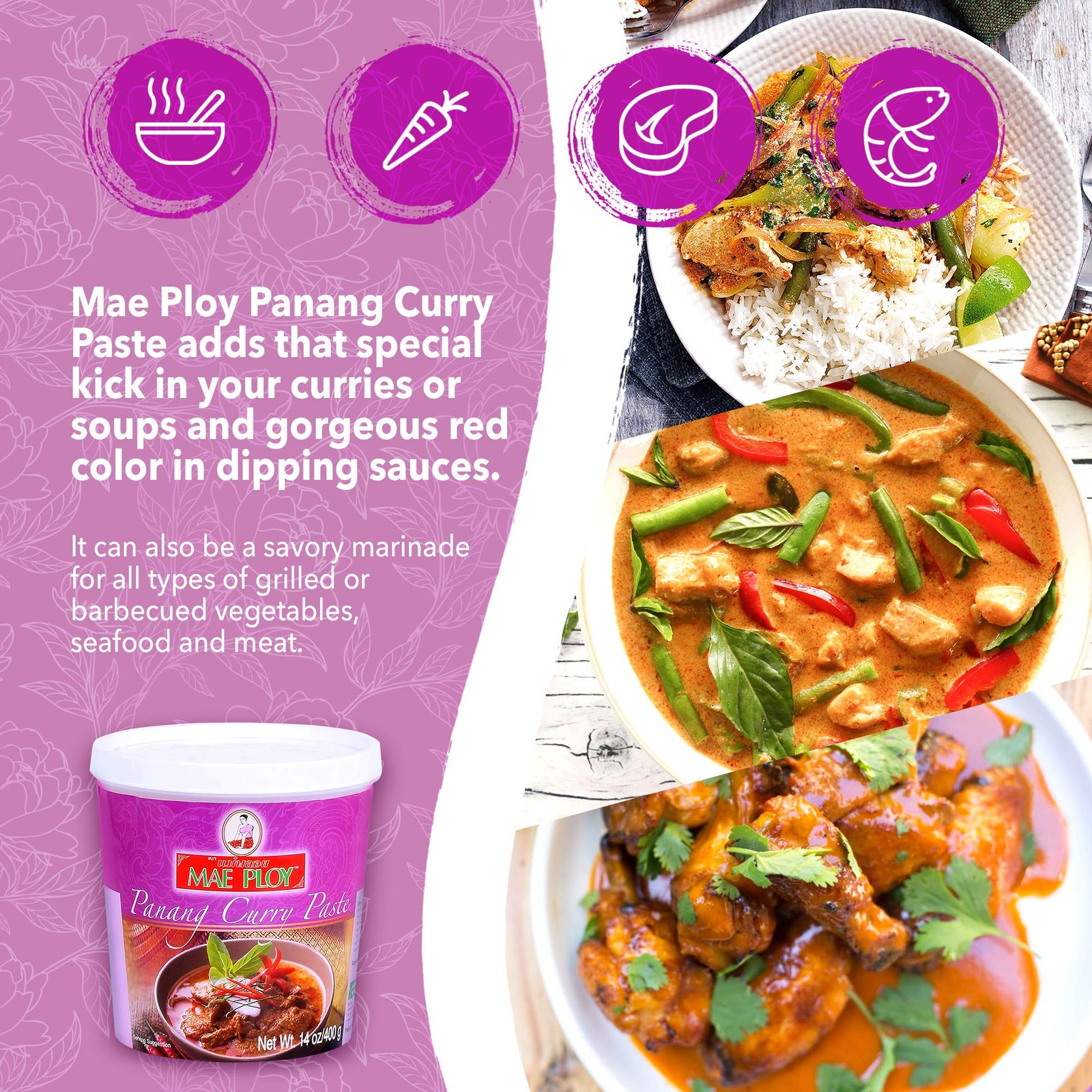 Mae Ploy Panang Curry Paste, Authentic Thai 14 Ounce (Pack of 1)