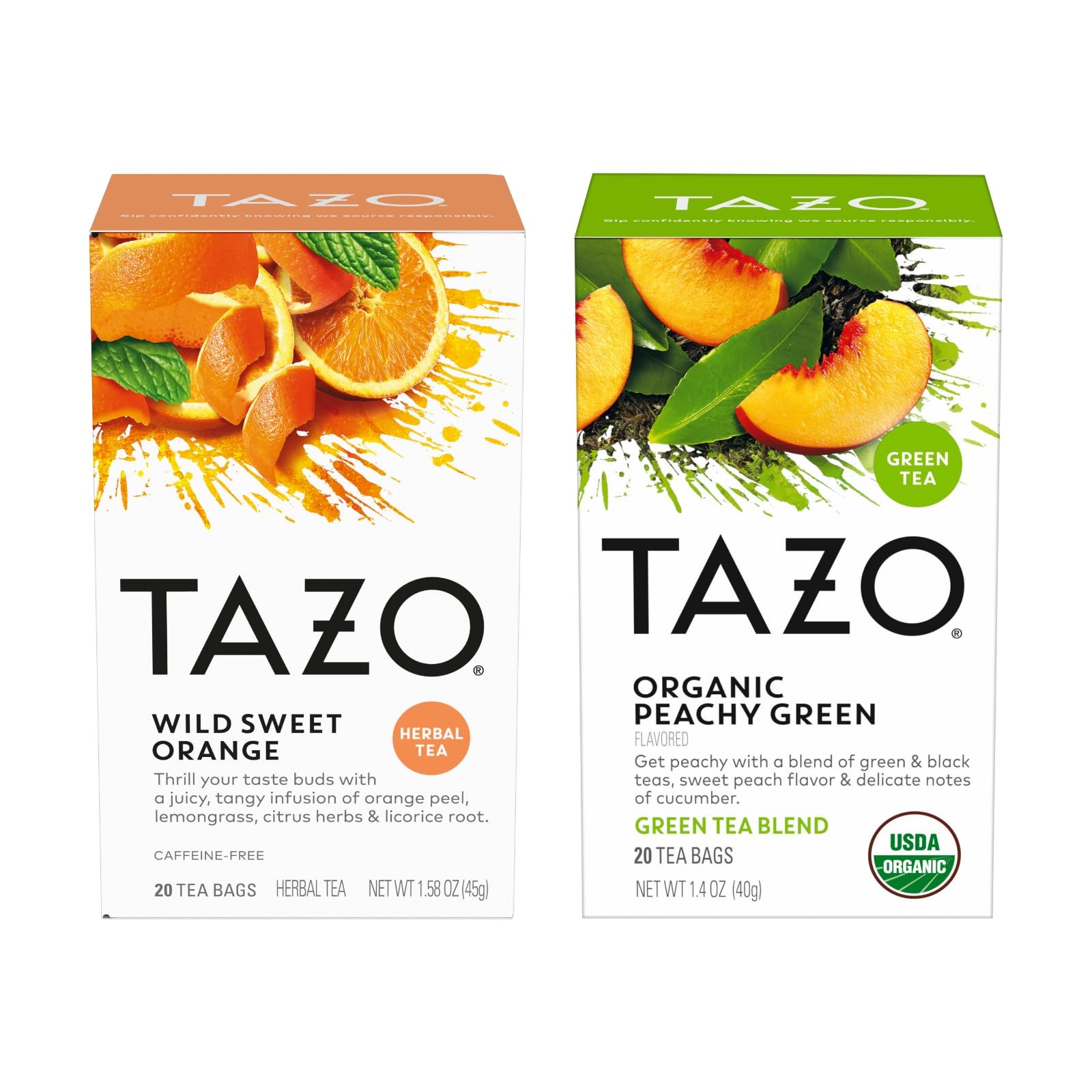 Tea Bags, Wild Sweet Orange (Herbal Tea), & Organic Peachy (Green Tea) 20 CT …