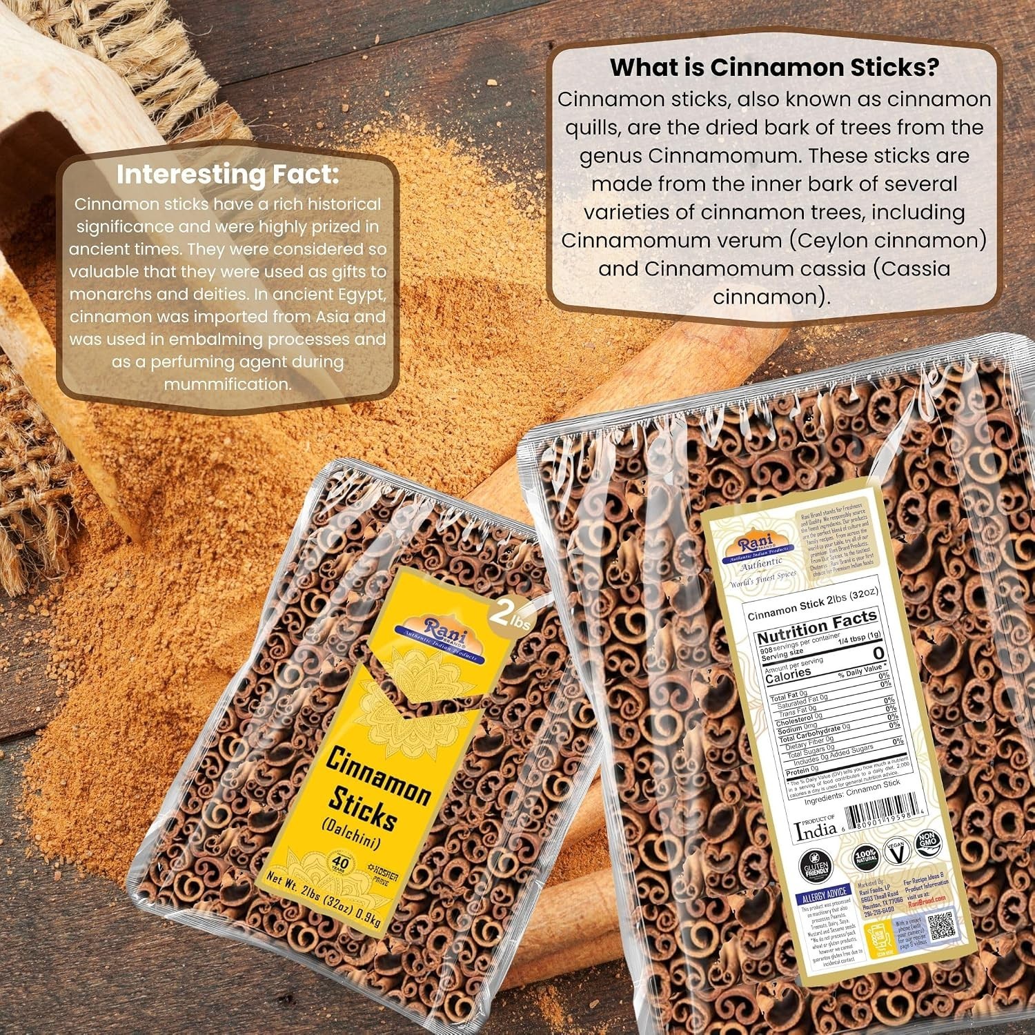 Rani Cinnamon Sticks 32oz 2lbs 908g Bulk Bag – 175-200 Sticks – Strong Aroma,…
