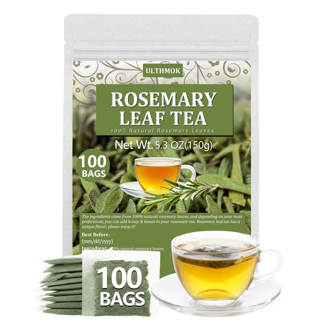 Premium Rosemary Tea Bags, 100 Teabags. Made with 100% 100 Count (Pack of 1)