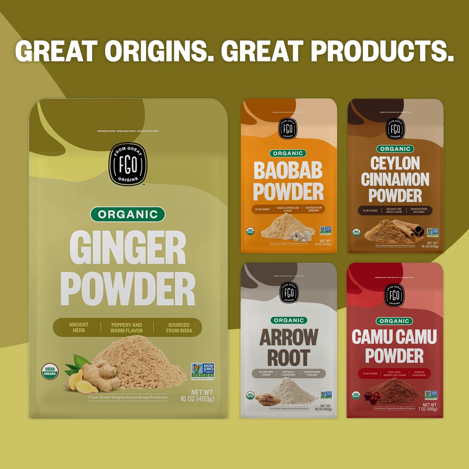 FGO Organic Ginger Powder, Imported from India, 16oz, 16 Ounce (Pack of 1)