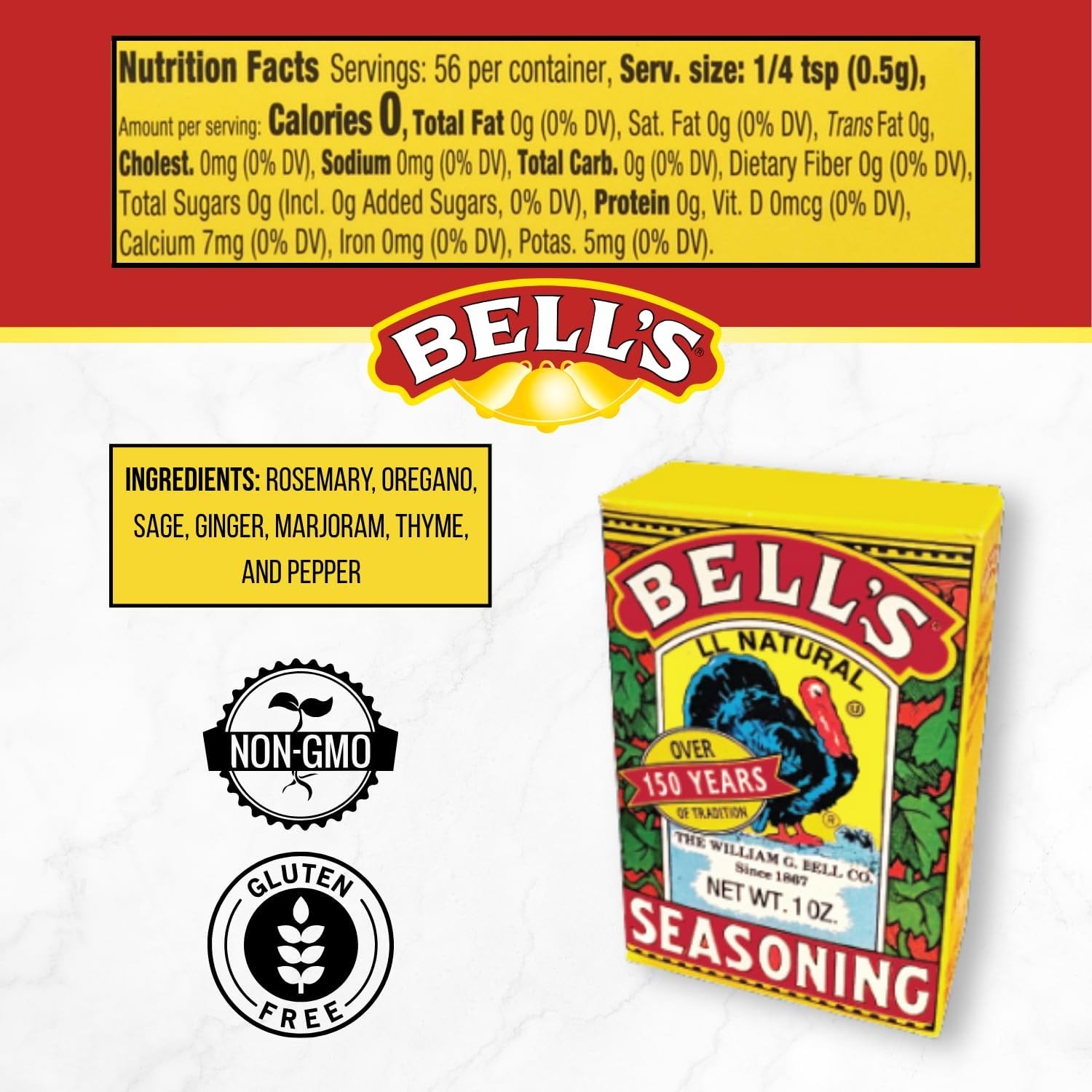 Bell’s All Natural Seasoning – 1 oz Box – Classic 1 Ounce (Pack of 4)