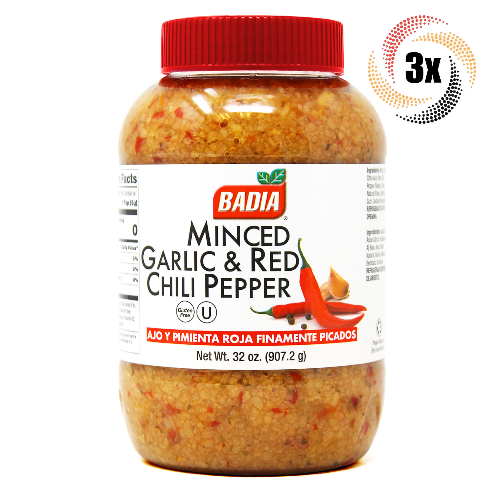 3x Jars Badia Minced Garlic & Red Chili Pepper | 32oz | Gluten Free
