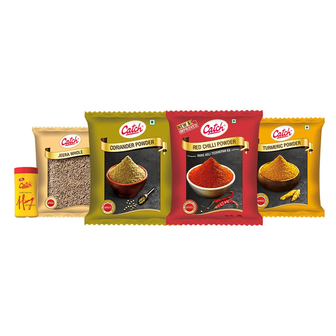 Catch Masala (Combo Pack of Five) Coriander+Turmeric+Red Chilli+Cumin Whole+Hing