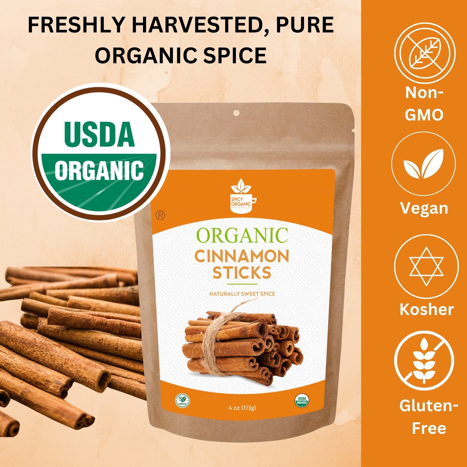 Organic Cinnamon Sticks -Gluten Free, Non-GMO, and USDA Organic -3.5-Inch Length