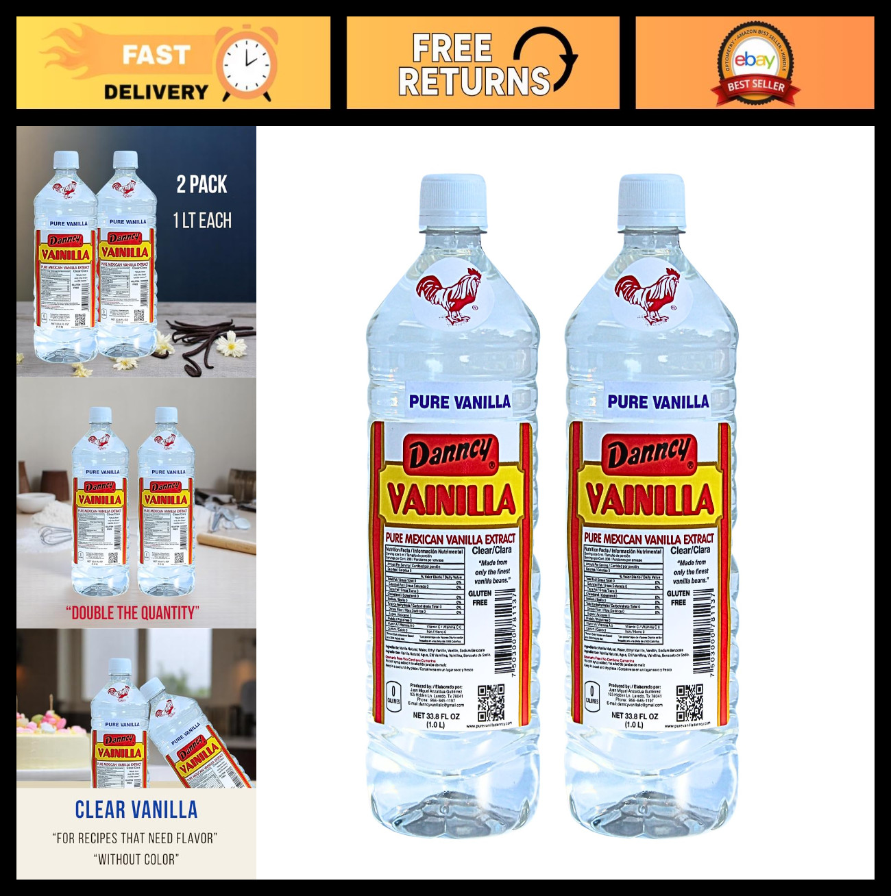 Authentic Mexican Vanilla Flavor 33.8 fl oz (1L) – 2 Pack, Pure & Natural Extrac