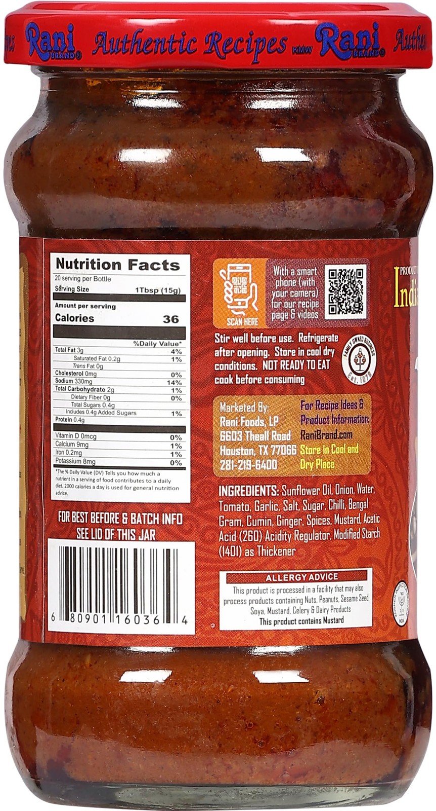 Rani Vindaloo Curry Cooking Spice Paste, Hot! 10oz (300g) Glass Jar