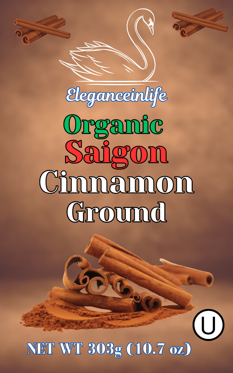 Eleganceinlife Organic Saigon Cinnamon Ground, 10.7 oz (303g) – Packed in USA