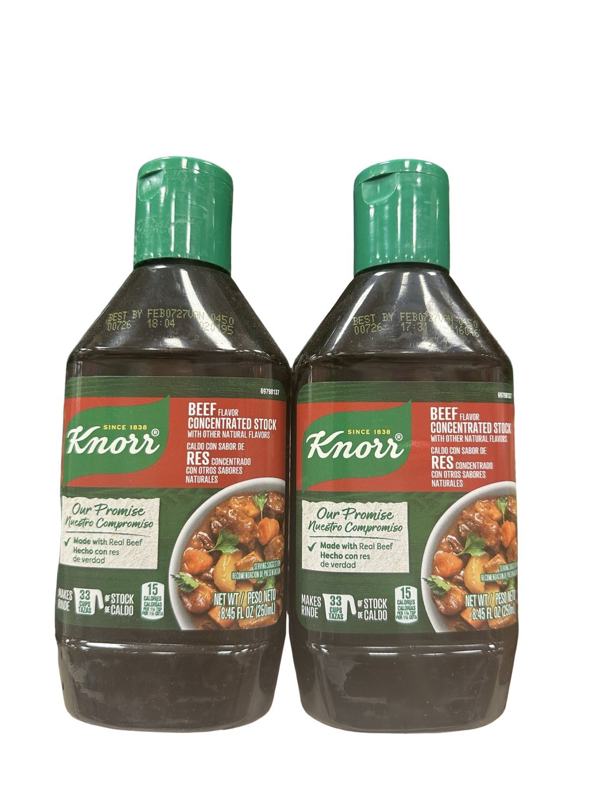 Knorr Beef Flavor Concentrated Stock Makes 33 Cups 8.45oz 2 Bottles