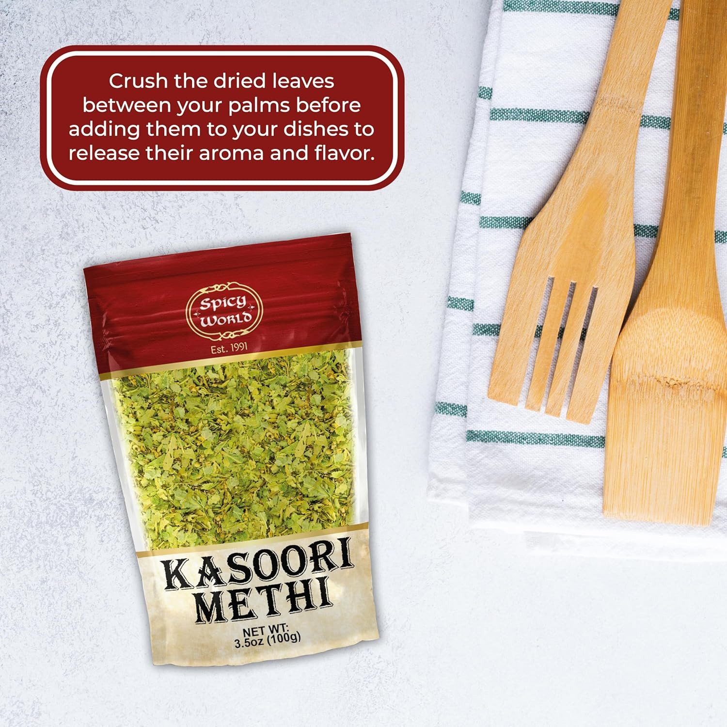 Dried Fenugreek Leaves (Kasoori Methi) 3.5oz Box (100g) – All Natural | Vegan |