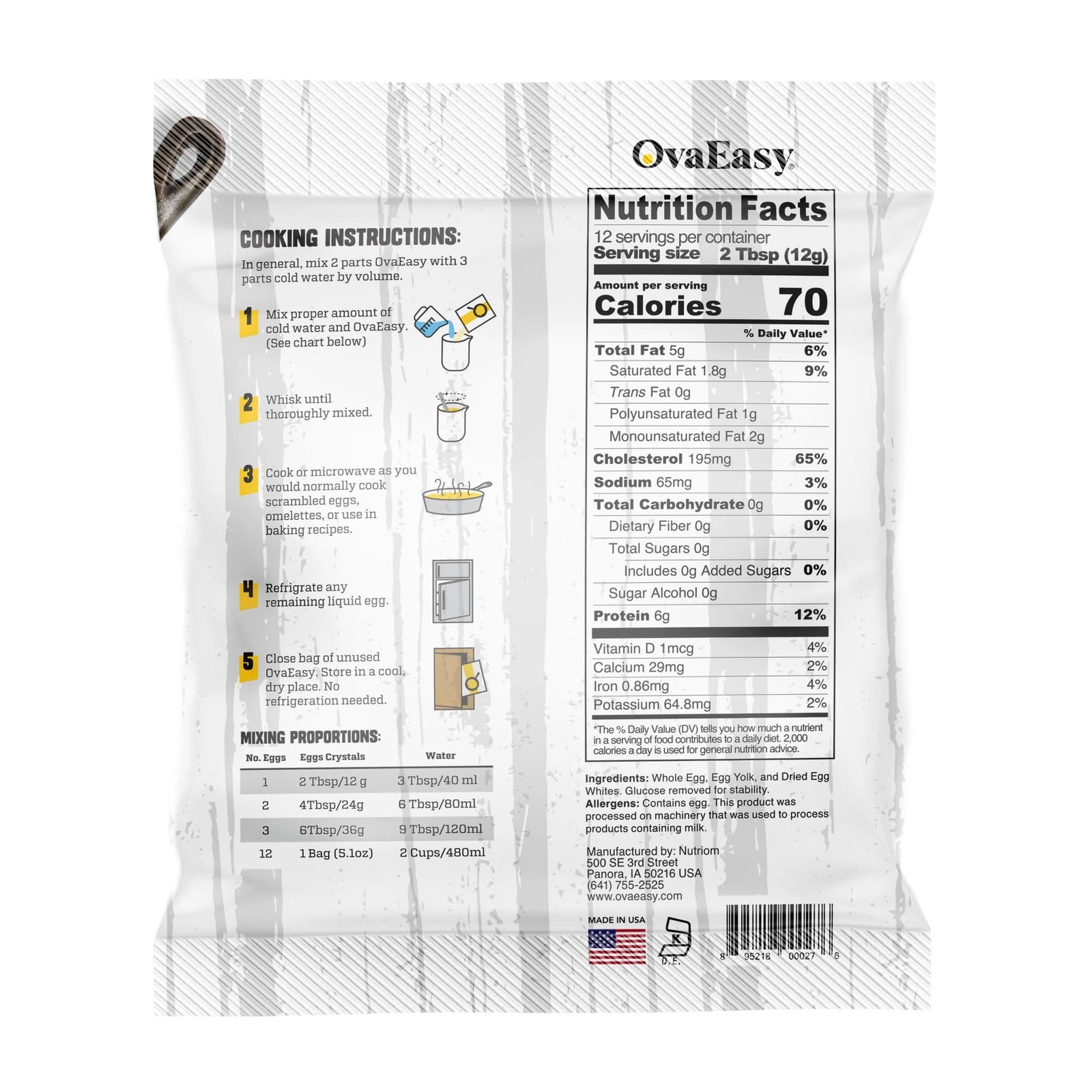 OvaEasy Dehydrated Egg Crystals – 4.5oz. (128g) Bag – Powdered Eggs Made From Al