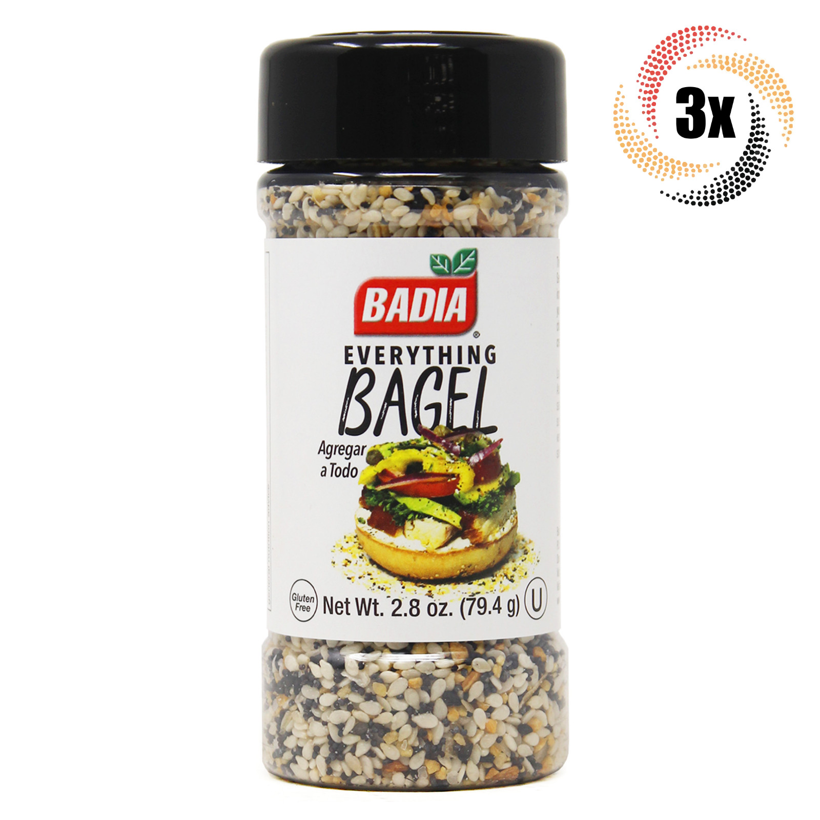 3x Shakers Badia Everything Bagel Seasoning | 2.8oz | Gluten Free & No MSG