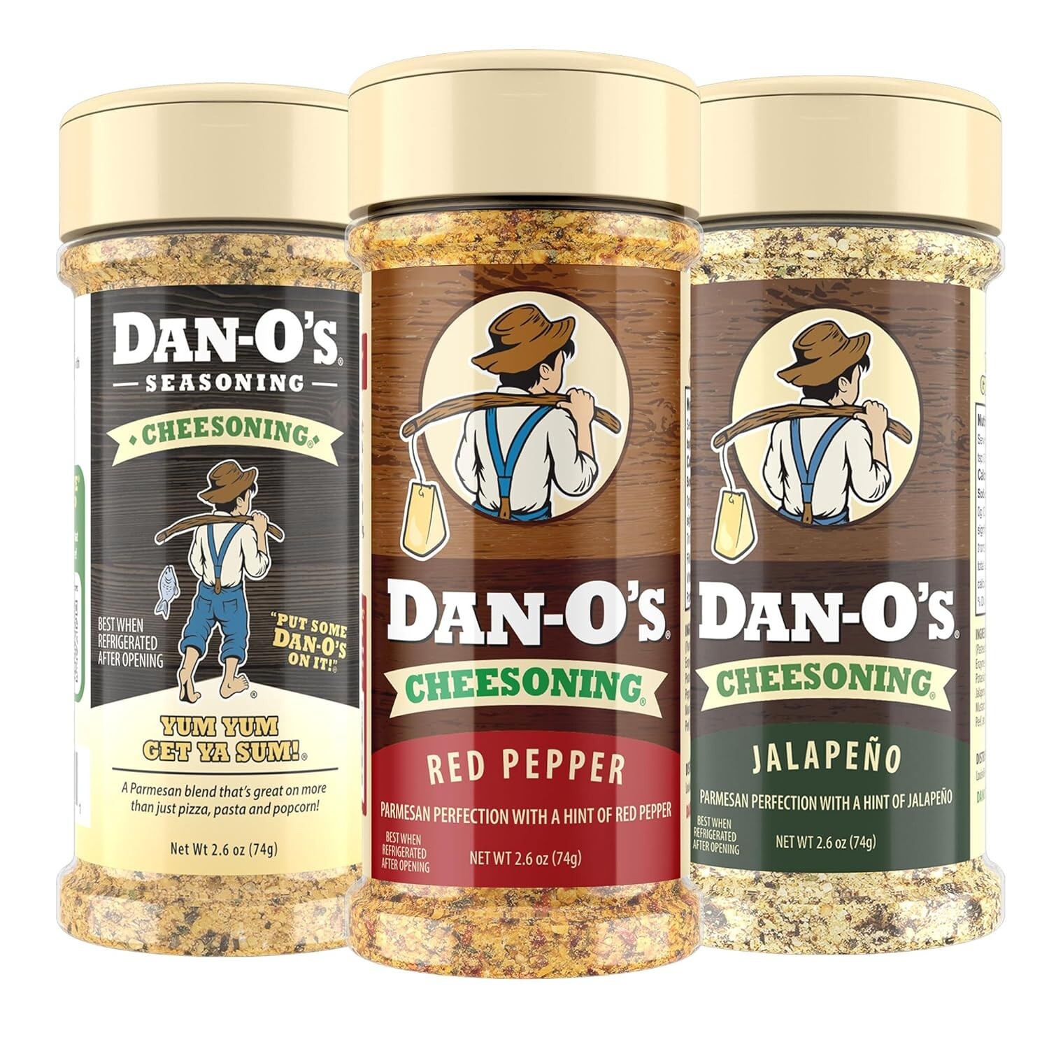 Dan-O’s Seasoning – Small 3 Bottle Pack – Red Pepper Cheesoning®, Jalapeño Che