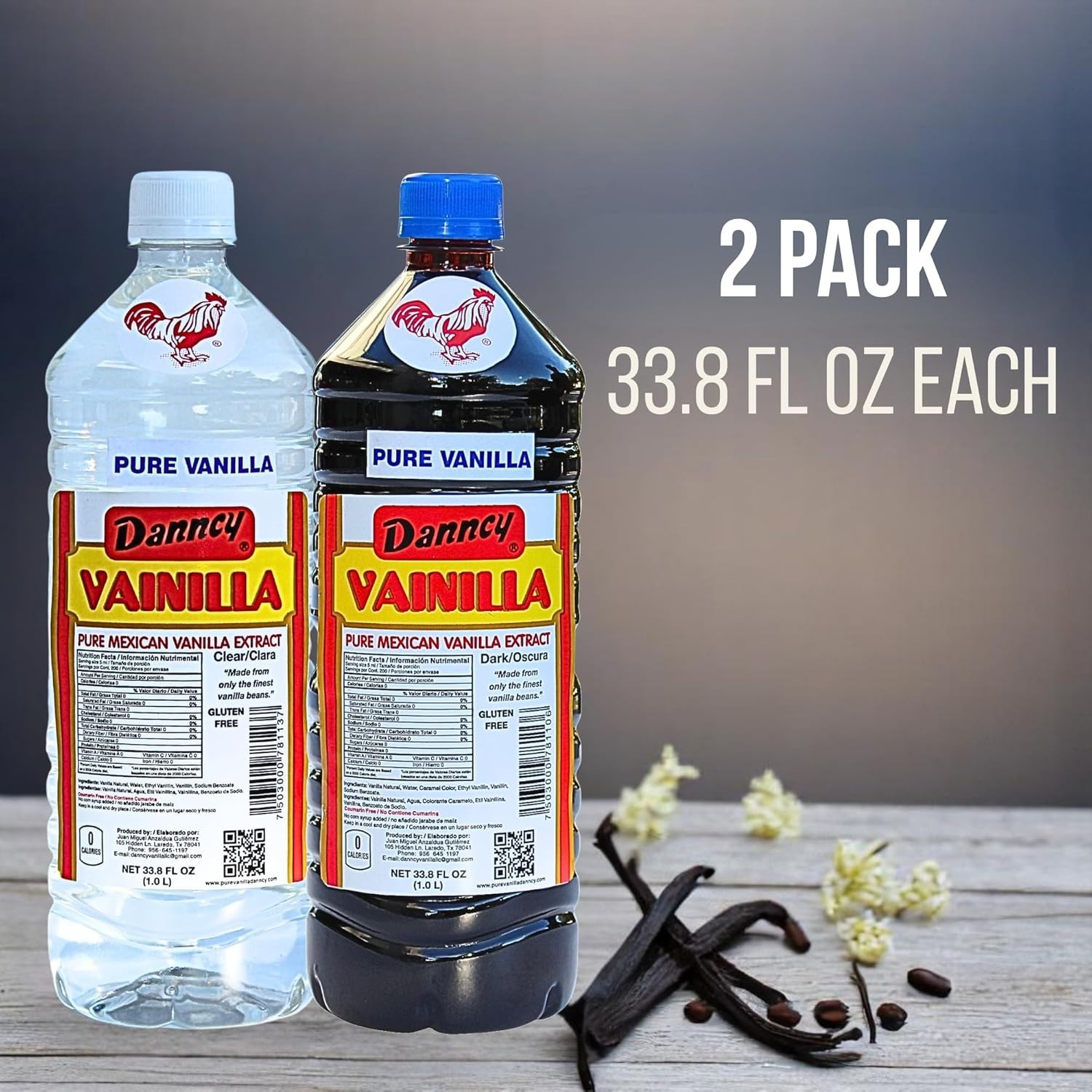 Versatile 2-Pack of Authentic Mexican Vanilla Dark & Clear Extract, 33 oz Each